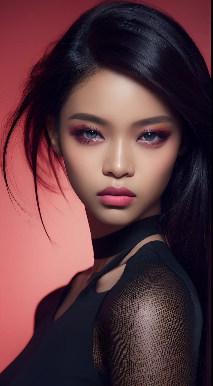 one African model , hair model, Unique hair details, cyberpunk fashion, Near future , double eyelid, plump lips, professional makeup