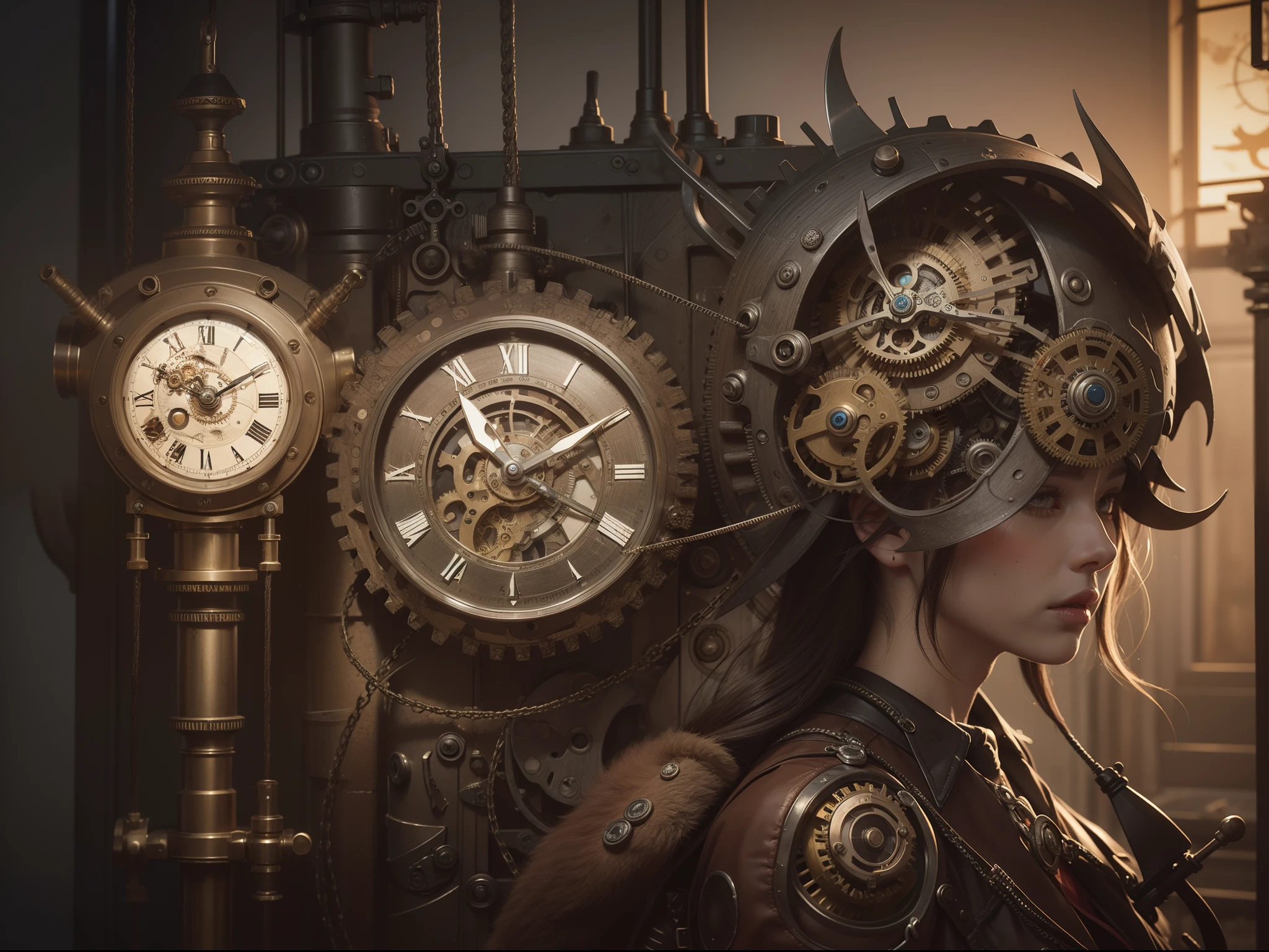 the anatomy of a zoombie head made of clock gears, steampunk, an ultrafine detailed painting by james jean, octopath traveler, behance contest winner, vanitas, angular, altermodern, surreal