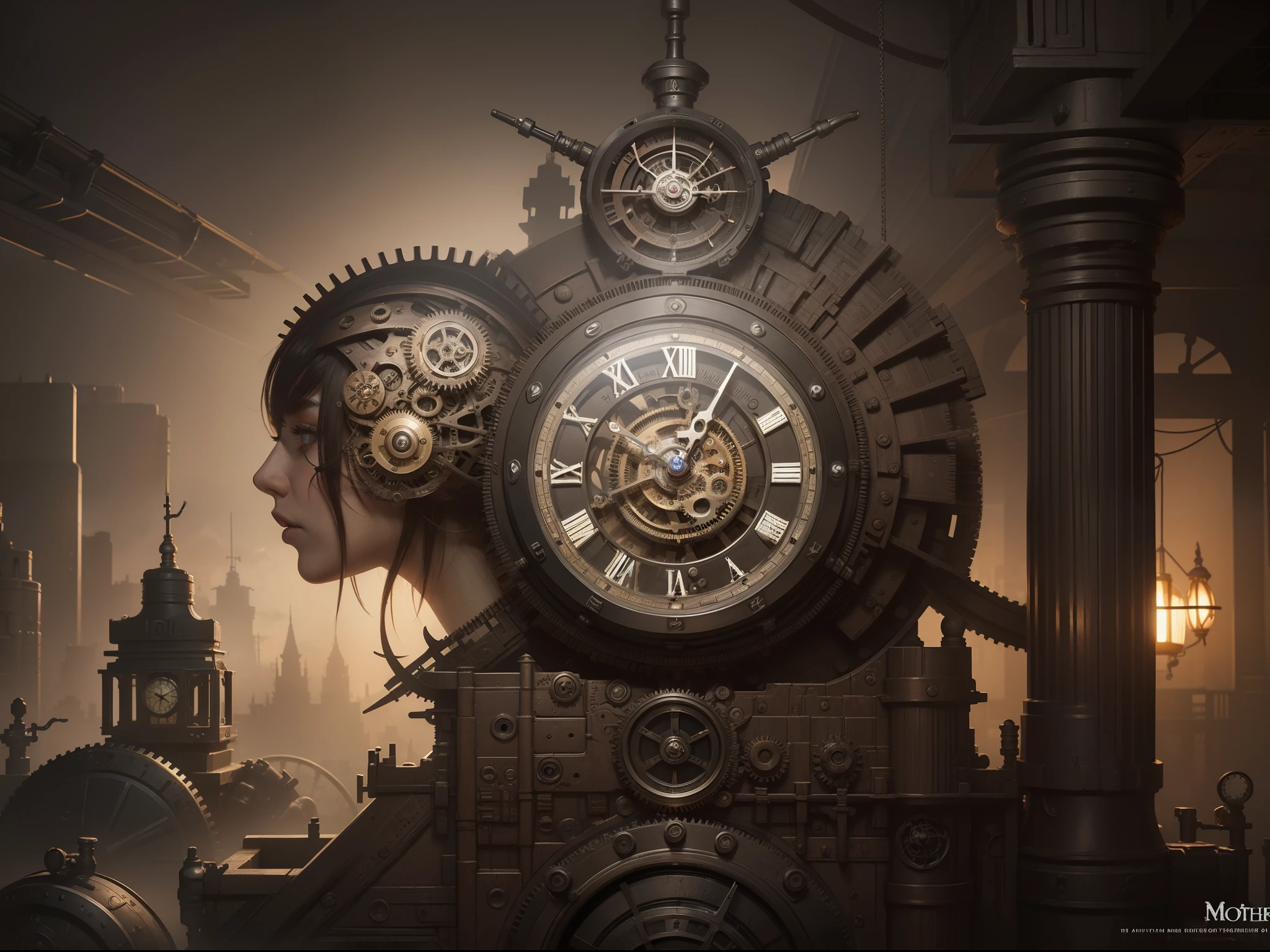 the anatomy of a zoombie head made of clock gears, steampunk, an ultrafine detailed painting by james jean, octopath traveler, behance contest winner, vanitas, angular, altermodern, surreal