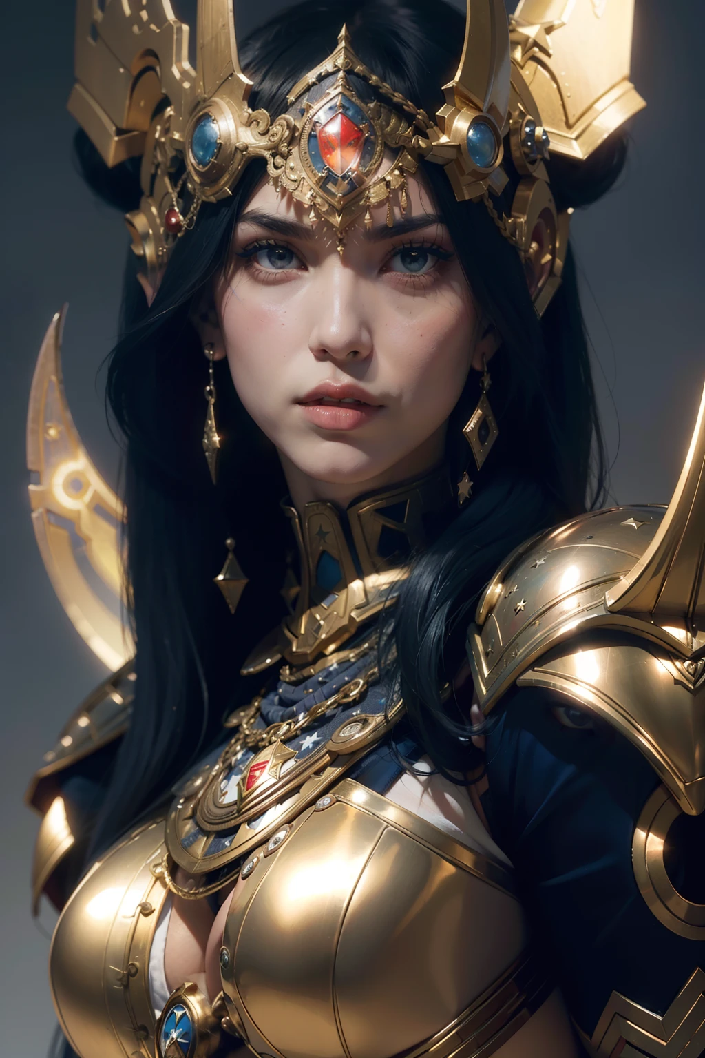 (((GUERRERA BIG BARDA UNIVERSO APOKOLIPS DC))), (((mejor calidad))), (((obra maestra))), (((adulto))), A 35-year-old warrior with a perfect body, Gladiadores de Brooklyn, (( debajo de los senos )), casi desnudo en el estilo salvaje urbano de Simon Bisley para la portada de la revista Heavy Metal, cabello rubio, Minimum clothing, Dark blue with white stars and red and white checkerboard pattern, armadura, lleno de puntas y remaches, tatuaje tribal, (((desde la rodilla hacia arriba))), cabello desalineado