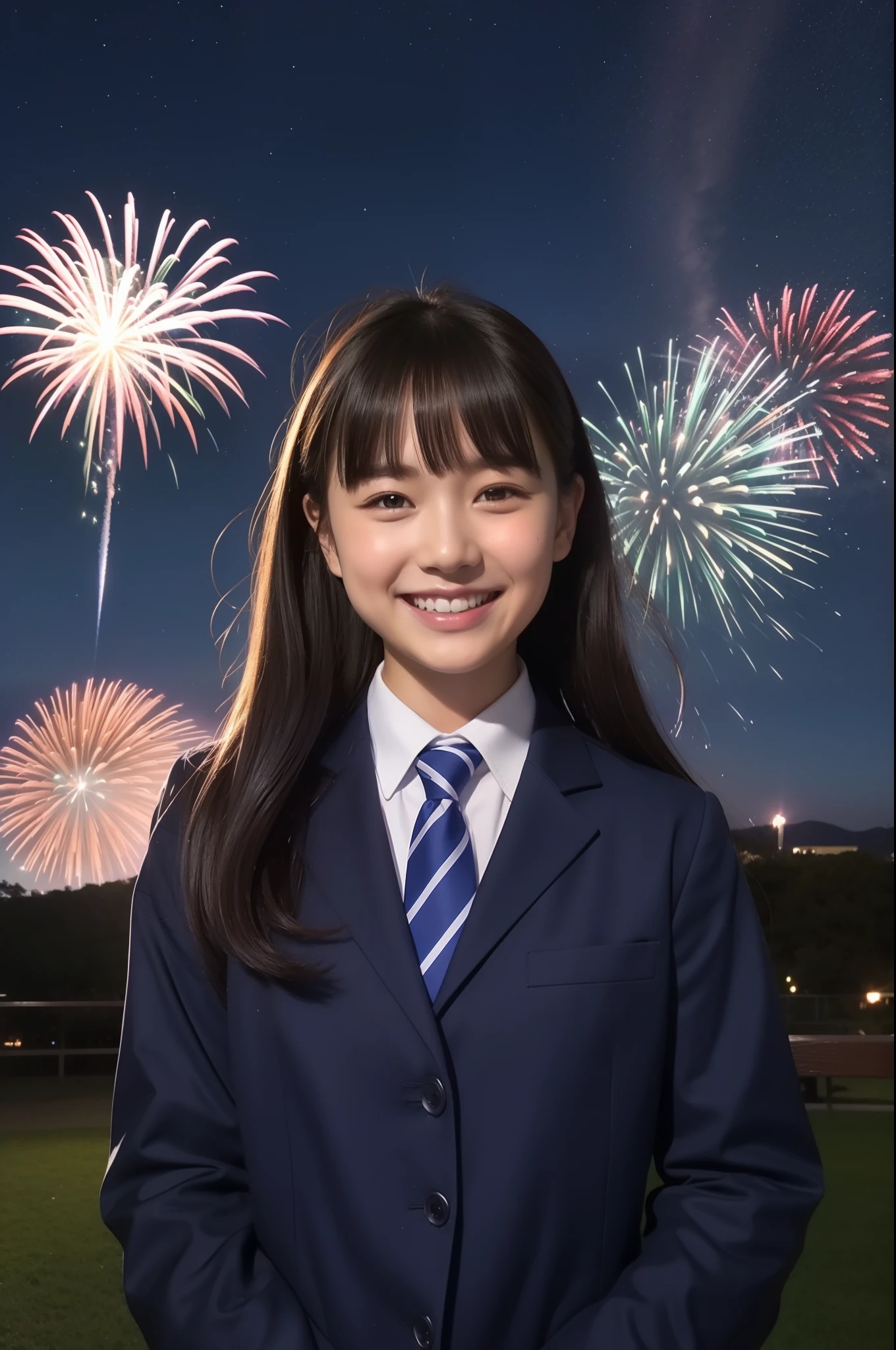 A smile、hi-school girl、校服、While doing fireworks、starrysky、Aurora