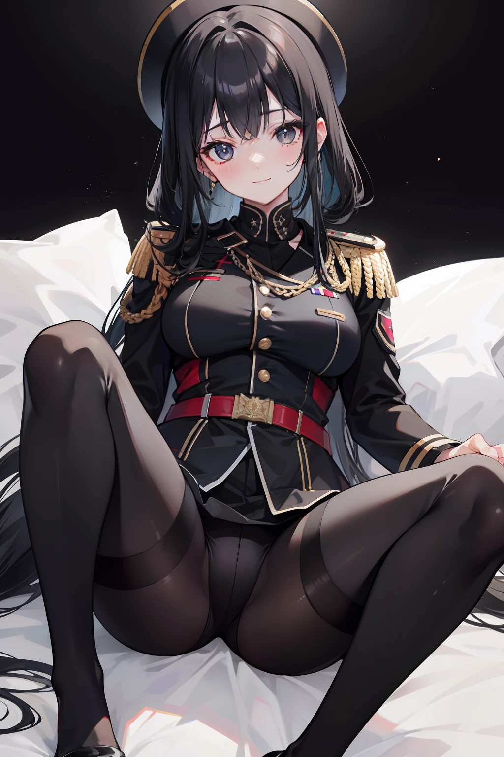 cabellos largos dorados,Black eyes,german army,black pantyhoses,1girll,ssmile,Blushlush
