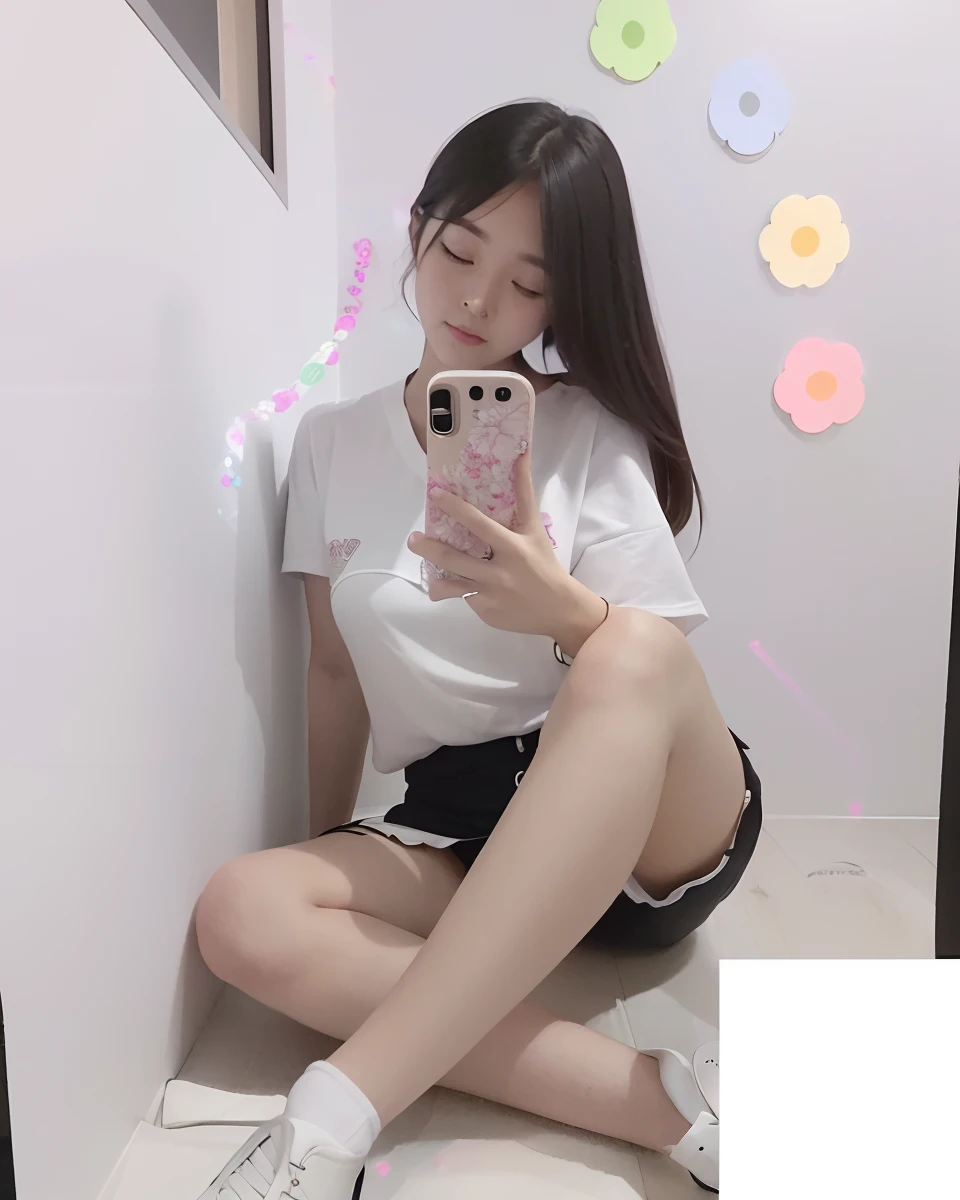 there is a woman that is sitting on the floor with a cell phone, Korean girl, dang my linh, ulzzangs, smooth white tight clothes suit, Ruan cute vtuber, young and cute girl, Anime Thai girl, photo of slim girl, reluvy5213, 2263539546]