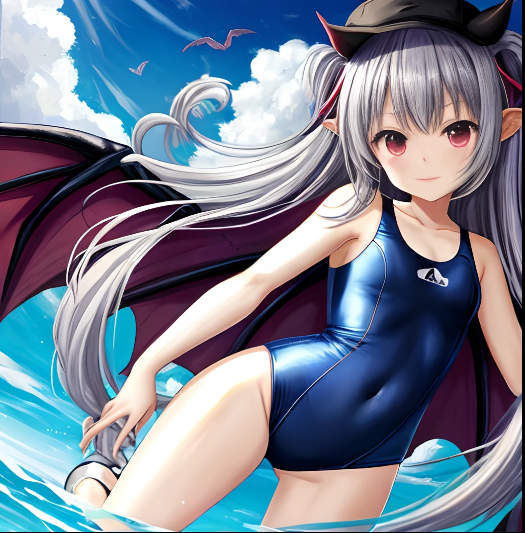 The succubus loli wears a swimsuit