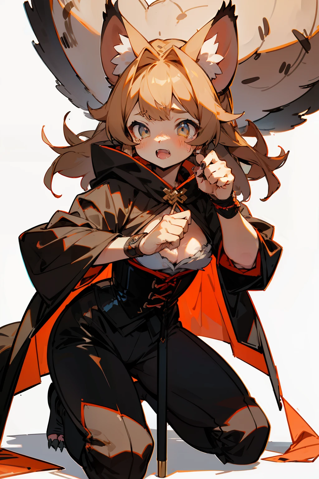 master peice,hyper quality, hyper-detail,Perfect drawing,Hi-Res、独奏、a beautifulchi girl、bbw、Pig nose pattern bikini、Boar ears、Boar nose、Boar's tail、Boar palm、Boar paws、Boar's fingers、sharp claws、Boar Fang、Hunter's eyes aiming for prey、Black and blonde mesh、Sharp eyes、Height 177cm、MeasurementsB95W60H90、Kneeling、pow pause、beatiful backgrounds、Accurate drawing、Detailed drawing、black cloak, leather pants, corset, fluffy tail, loose hair, straight hair, sad, crying