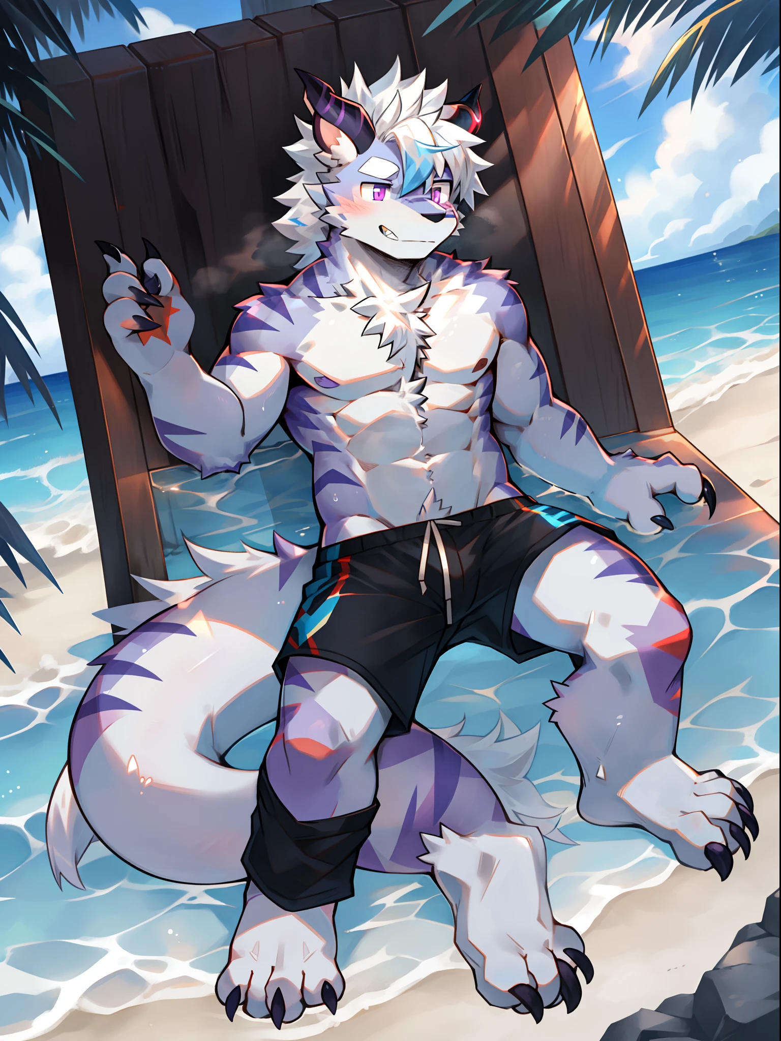 ((Solo)), Handsome photo of a wolf（fully body photo（Blue hair（Ultra HD）））（Wearing a naked）（fullnude） (Furry male wolf, masturbated（Huge male organs（Pink tender，Flesh-colored（The erection） ），cum shots（spurt（sputtering））)，Obscene water flows out ,beachside, sandbeach, Squat with your legs apart（squating）， ((Abs， Strong, Delicate wolf face，a purple eye,Be red in the face), the soft light,,fullnude , (hairy pubic:1.1), Strong, masturbated, masturbated,sea beach, Wearing a naked, (Detailed body fur:1.1),