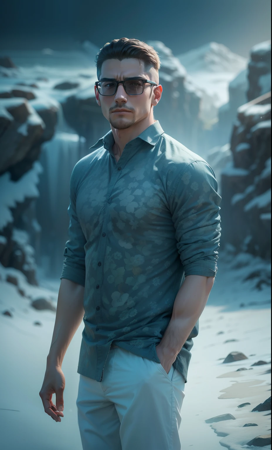 The actual appearance of the person in this image will not change but look smart and face not change.will have short hair and a clean shave fantasy nature HD image 8K regulation