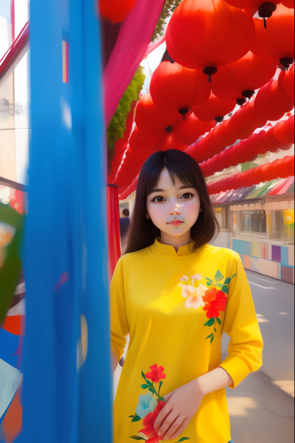 "(Best quality, masterpiece, ultra-realistic) Portrait of a beautiful and delicate girl, playful ."