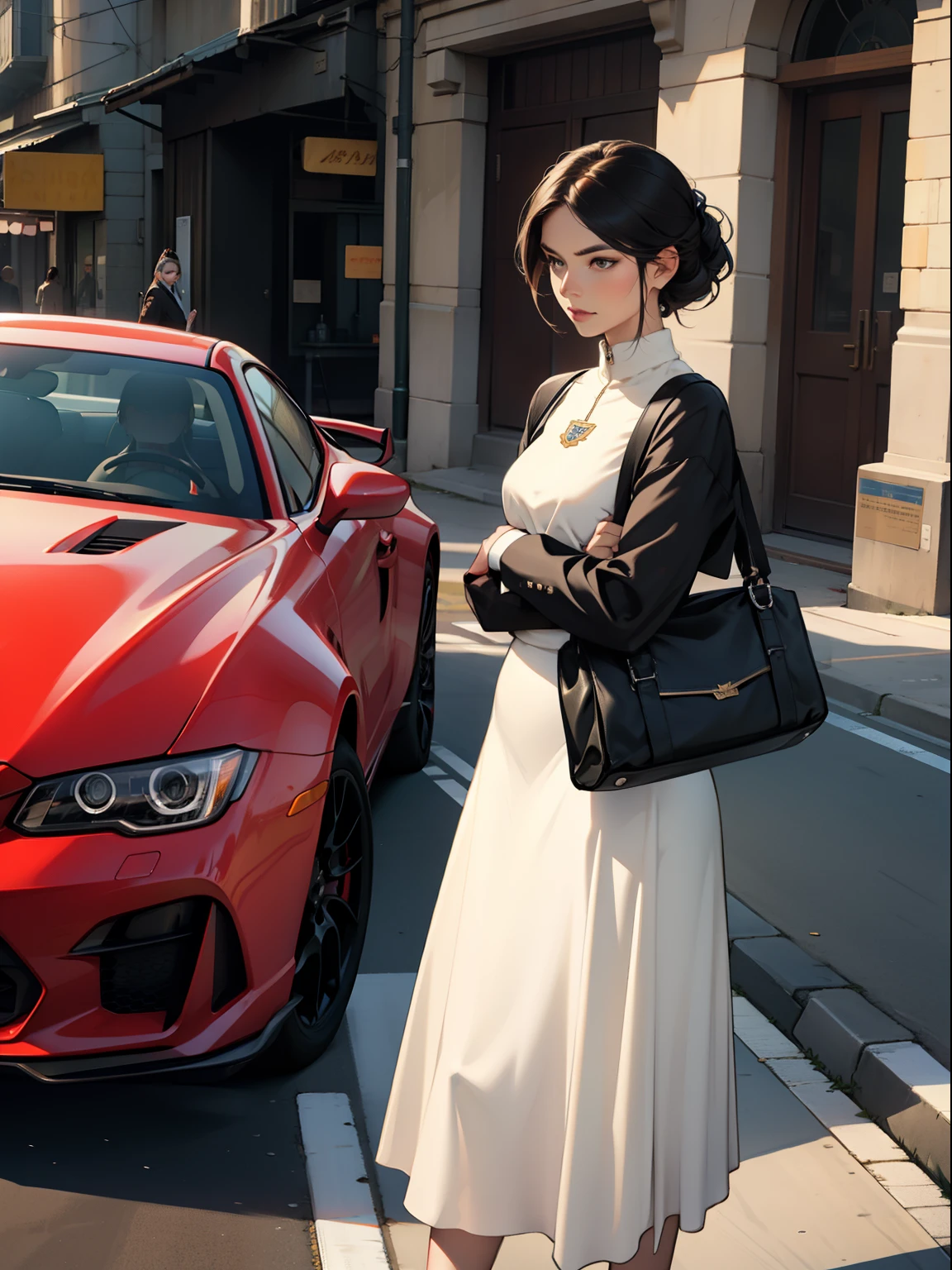 Regal sister,sports cars,sitted,carryng bag,