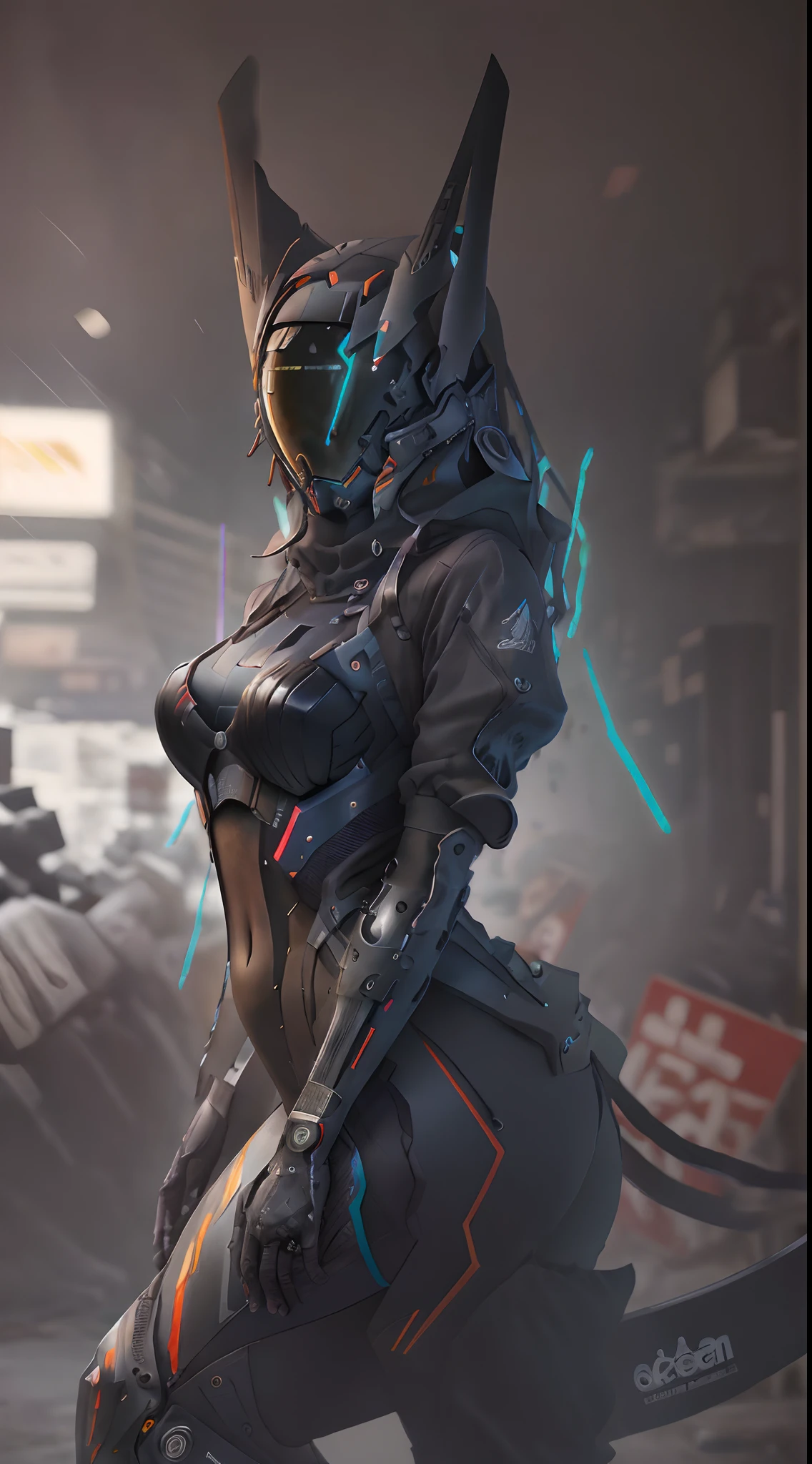 solo, Raw photo, realistic, masterpiece, best quality, high resolution, ultra detailed, offical arts, unity 8K wallpaper, offical wallpaper, moody atmosphere, chiaroscuro, celty, 1girl,1female, helmet, bodysuit, black bodysuit, skin tight, biker clothes, animal ears, bikesuit, leather, large breasts, night, moonlight, gloves, (((unzipping))), innerboob, pose, a person in a cyberhelmet, white cyberhelmet, fantastic, close up, motion lines, buttom up top down, bent over, hyper detailed, neon lights, neon colors, cyberpunk, reflections, shining, sparks,
