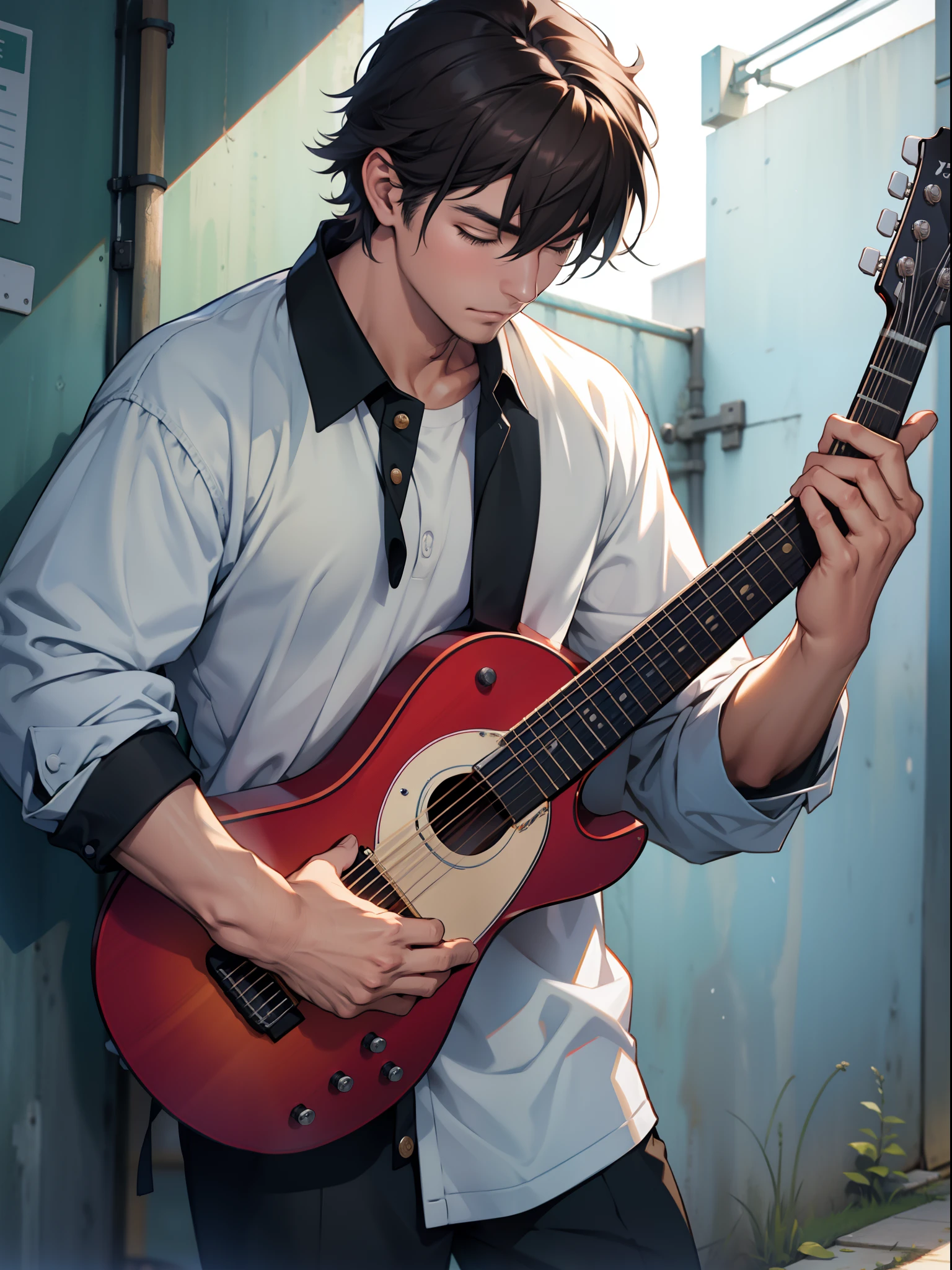 one guitar、Handsome man playing guitar