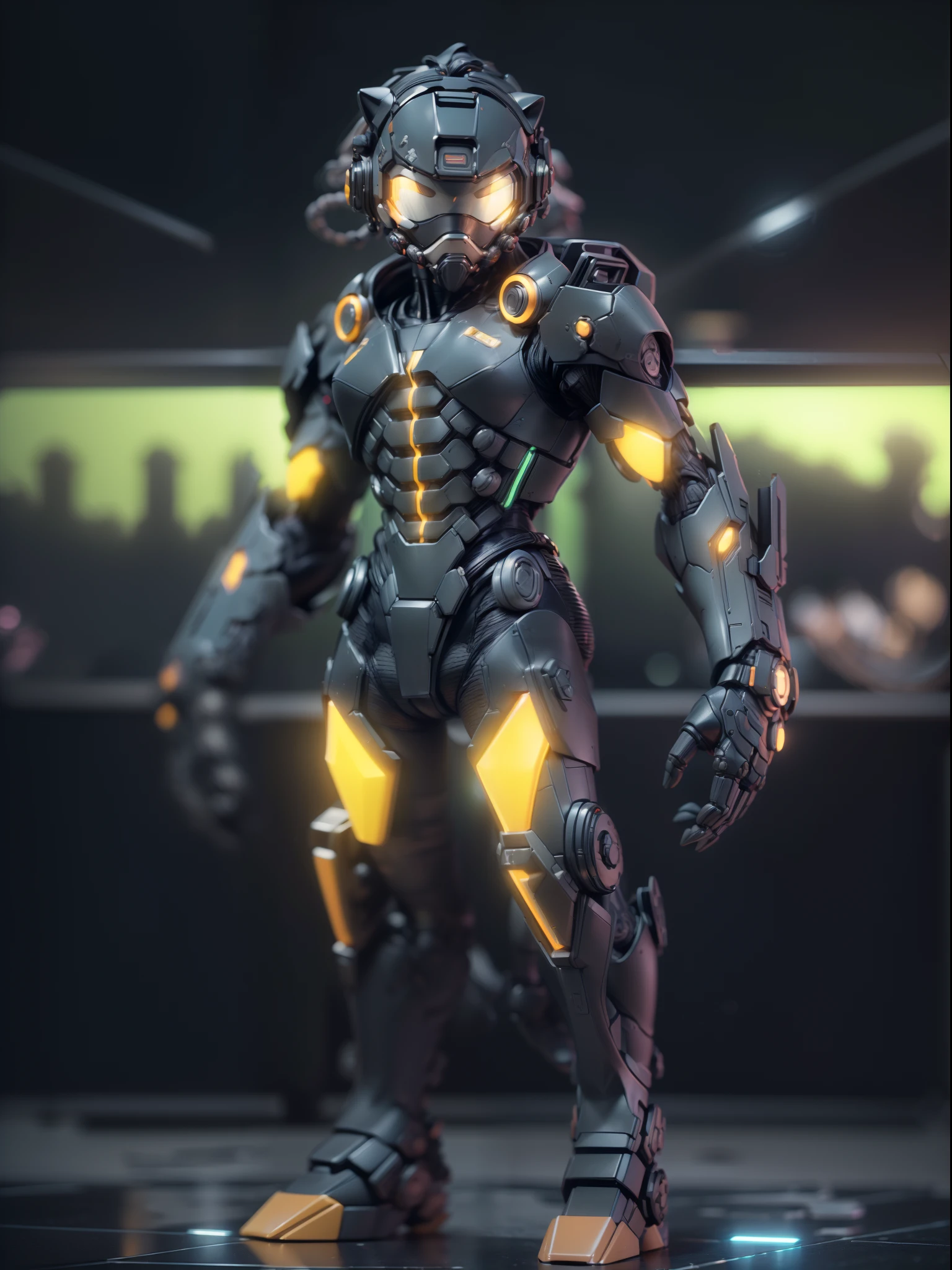 (Blind box toy style:1.3),((Full body shot)),(anthropomorphism),(1 strong monkey warrior,solo)(((solo))),opaque mask,transparent plastic mecha,dreamy glow, cyberpunk style,Clean black background,black style,(circular base)( Global illumination, Ray tracing, hdr, unreal render,reasonable design, high detail, Masterpiece, Best quality, hyper HD, Cinematic lighting)