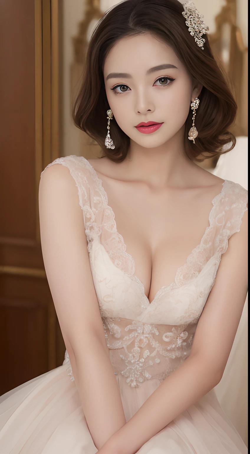 ((An ultra-high picture quality、top-quality、8k picture、masterpiece:1.3))、Crisp focus:1.2、Beautiful woman with perfect body shape:1.4、The most beautiful face、Super Slender、abdominals:1.2、((Blonde colored hair、short-cut、beutiful breast:1.2、tchibi、))、a wet body:1.5、Very delicate skin texture、A detailed eye、二重まぶた、japanes、、Perfect five-finger、Delicate and perfect hands、perfect arms、perfect leg、perfect foot、night city background、Idle face、Complete nakedness、Cabaret background、perfect eyes、Perfect makeup、red-lips、A slight smil、open the legs widely、Make both legs look beautiful、Delicate hair、skinny body、Ganimata leg opening、Hands behind the body、Sex Worker、high quality make up、sexypose、Gorgeous and elegant hair、Bewitching face、Best Makeup、The cutest beauty in the world、Best Hair Styling、Stylish hair and makeup、The sexiest in the world、Sleepy face、((Wearing a fancy wedding dress by Rouge de Benny、)Fancy and gorgeous rose dresses、)The finest dresses、Wear hair ornaments、Ring earrings、Glamorous atmosphere、High-end high heels、wear a necklace、Short stature、tchibi、Infant face、Glittering bracelet、Glittering anklets、Gentle face、Bun Hairstyles、Young Face、Innocence、Overall pink image、Lori face、a baby face、