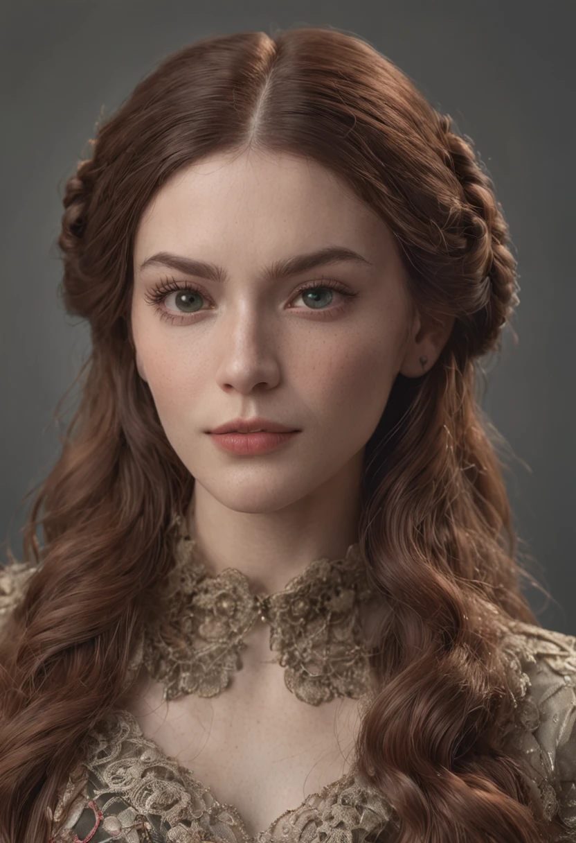 Portrait of a beautiful female from 1700, Rosto detalhado perfeito, detailed symmetric circular iris, cabelos longos, cabelos pretos, Realistic, olhos greem, stunning realistic photography Norwegian character, 3D-rendering, octan render, intrinsecamente detalhado, Cinematic lighting, Foto de capa hiper detalhada centralizada, awesome full color, Hand drawn, Escuro, lo gothic, corajoso, 12k, High definition, cinemactic, Neoprene, Vencedor do concurso Behance, Retrato em destaque no Unsplash, arte digital estilizada, estilo de arte anime, liso, Ultra High Definition, 8k, Motor Unreal 5, Ultra sharp focus, obra-prima de arte intrincada, agourento, epics, TanvirTamim, trending on ArtStation, altamente detalhado, vibrante