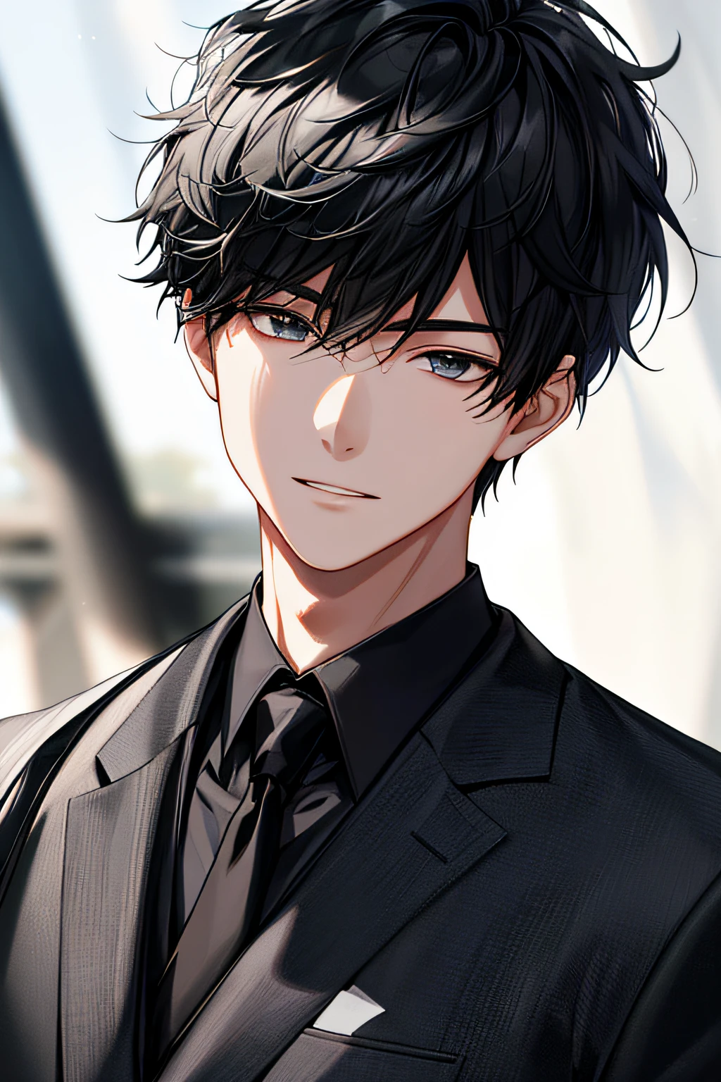 1 boy,Focus on the face,black color hair,Adults,best qualtiy,employee,detail in face,Background of details,Diffused sunlight,depth of fields,Background bokeh。