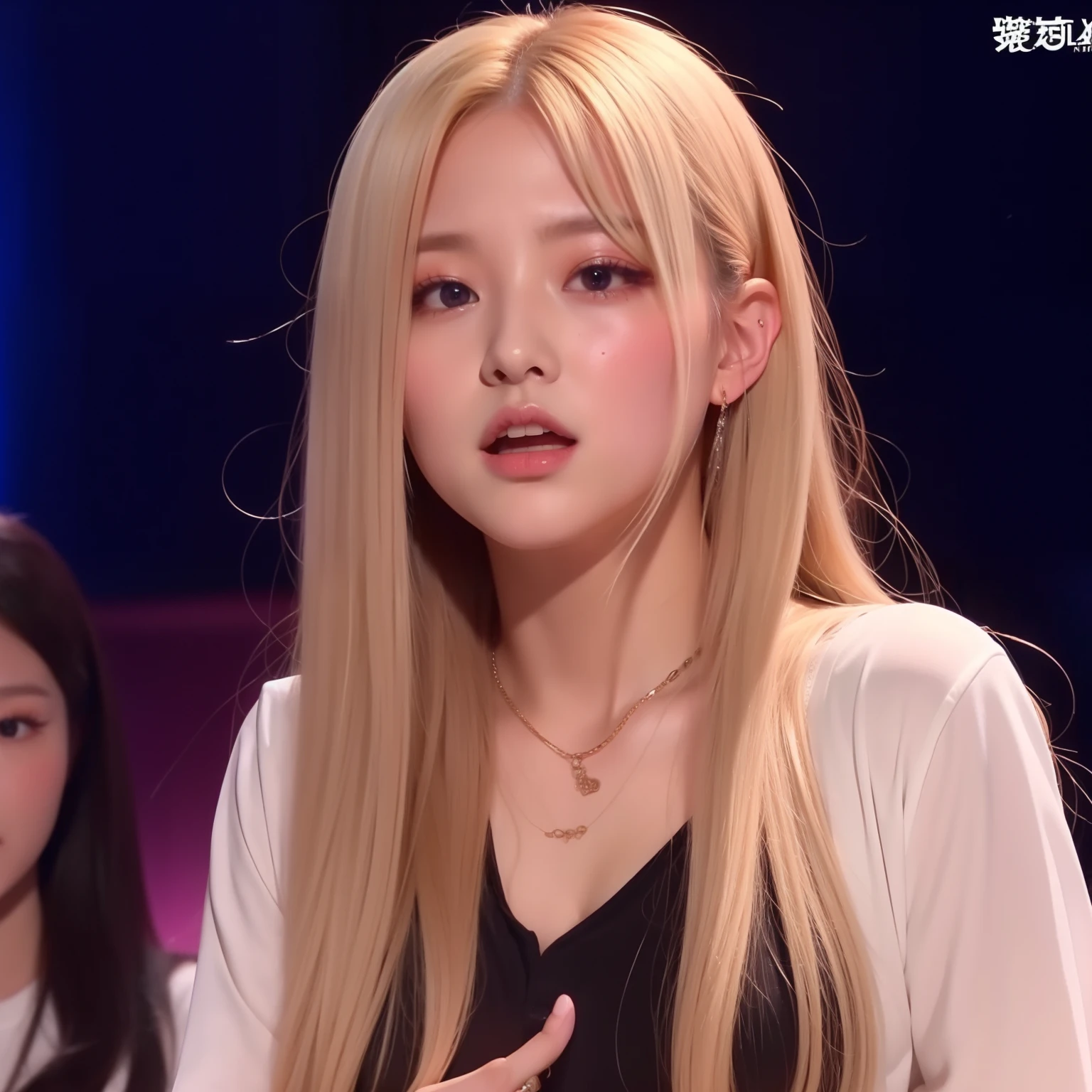top-quality、Girl wearing clothes with fluttering chest in a large karaoke room、Aggressive look、huge tit、a blond