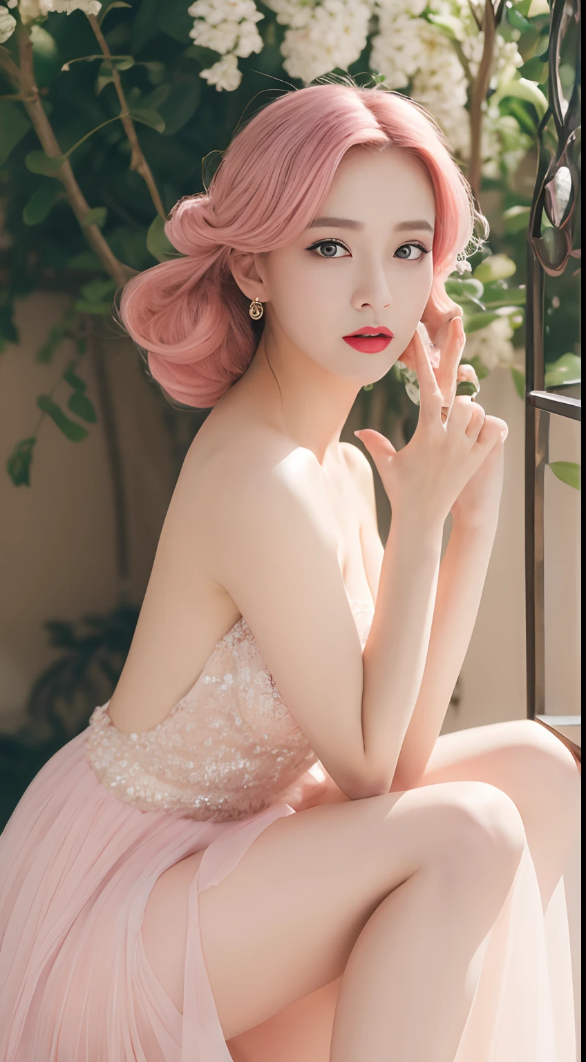 ((An ultra-high picture quality、top-quality、8k picture、masterpiece:1.3))、Crisp focus:1.2、Beautiful woman with perfect body shape:1.4、The most beautiful face、Super Slender、abdominals:1.2、((Pink hair、medium cut、beutiful breast:1.2、tchibi、))、a wet body:1.5、Very delicate skin texture、A detailed eye、二重まぶた、Ukrainian、sixteen years old、Perfect five-finger、Delicate and perfect hands、perfect arms、perfect leg、perfect foot、night city background、Idle face、Complete nakedness、Cabaret background、perfect eyes、Perfect makeup、red-lips、A slight smil、open the legs widely、Make both legs look beautiful、Delicate hair、skinny body、Ganimata leg opening、Hands behind the body、Sex Worker、high quality make up、sexypose、Gorgeous and elegant hair、Bewitching face、Best Makeup、The cutest beauty in the world、Best Hair Styling、Stylish hair and makeup、The sexiest in the world、Sleepy face、((Wearing a fancy wedding dress by Rouge de Benny、)Flashy and gorgeous rose dresses、)The finest dresses、Wear hair ornaments、Ring earrings、Glamorous atmosphere、High-end high heels、wear a necklace、Short stature、tchibi、Infant face、Glittering bracelet、Glittering anklets、Gentle face、Bun Hairstyles、Young Face、Innocence、Overall pink image、Lori face、a baby face、Cabaret Cast、Inside the bar、