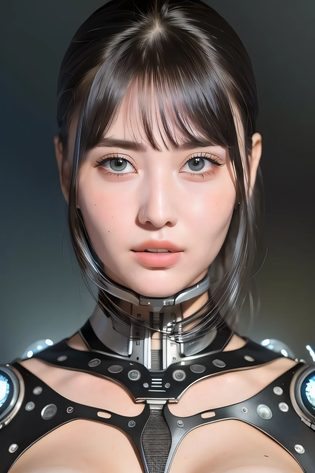 RAW photo,1girl,face close up ,self portrait of a cyborg, robotic parts, 150 mm, beautiful studio soft light, rim light, vibrant details, luxurious cyberpunk, lace, hyperrealistic, anatomical, facial muscles, cable electric wires, microchip, elegant, beautiful background, octane render, H. R. Giger style, 8k, best quality, masterpiece, illustration, an extremely delicate and beautiful, extremely detailed ,CG ,unity ,wallpaper, (realistic, photo-realistic:1.37),Amazing, finely detail, masterpiece,best quality,official art, extremely detailed CG unity 8k wallpaper, absurdres, incredibly absurdres,robot,silver halmet,standing, half body,