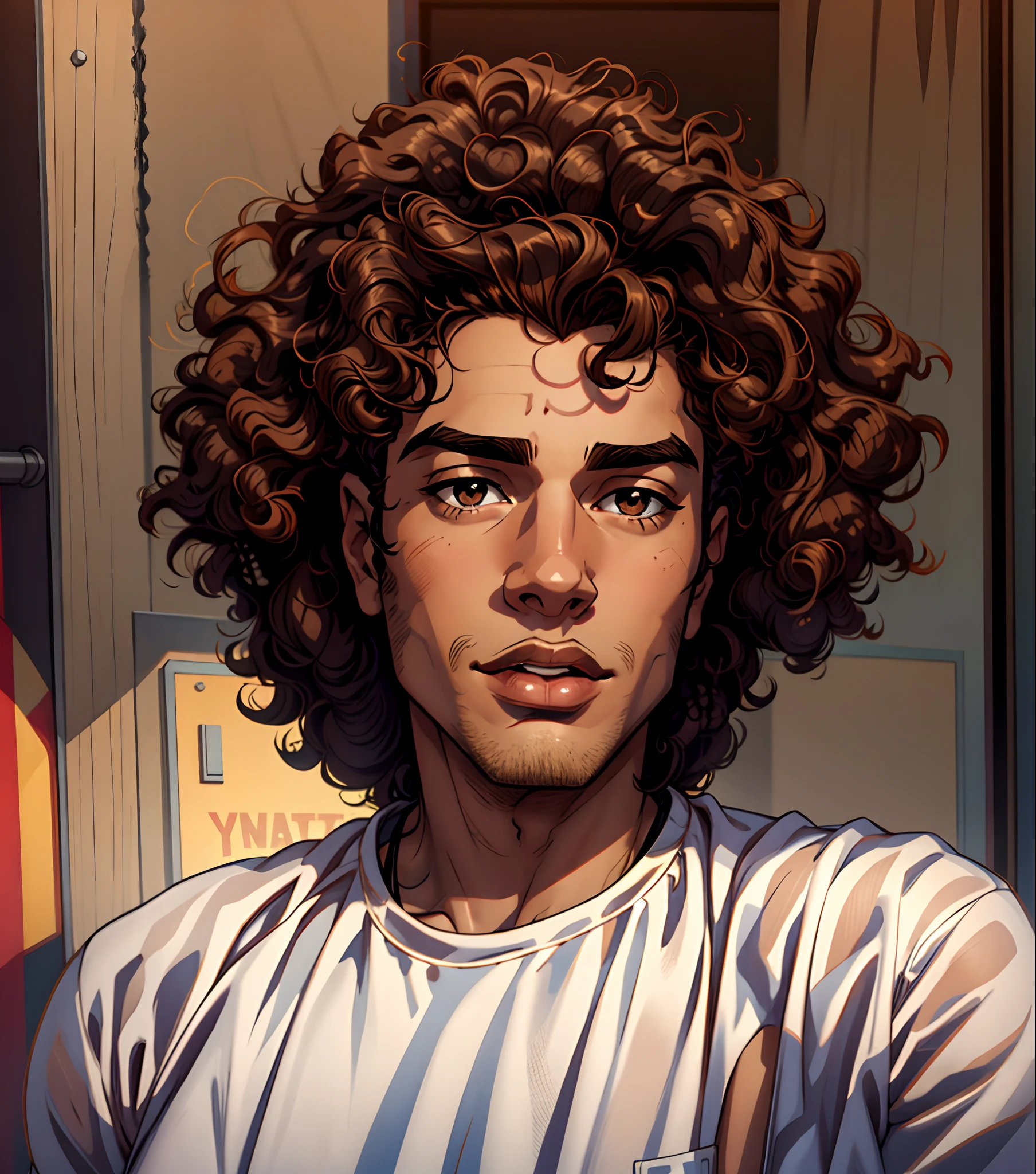 A young feminine handsome Brown skin young male with big curly hair