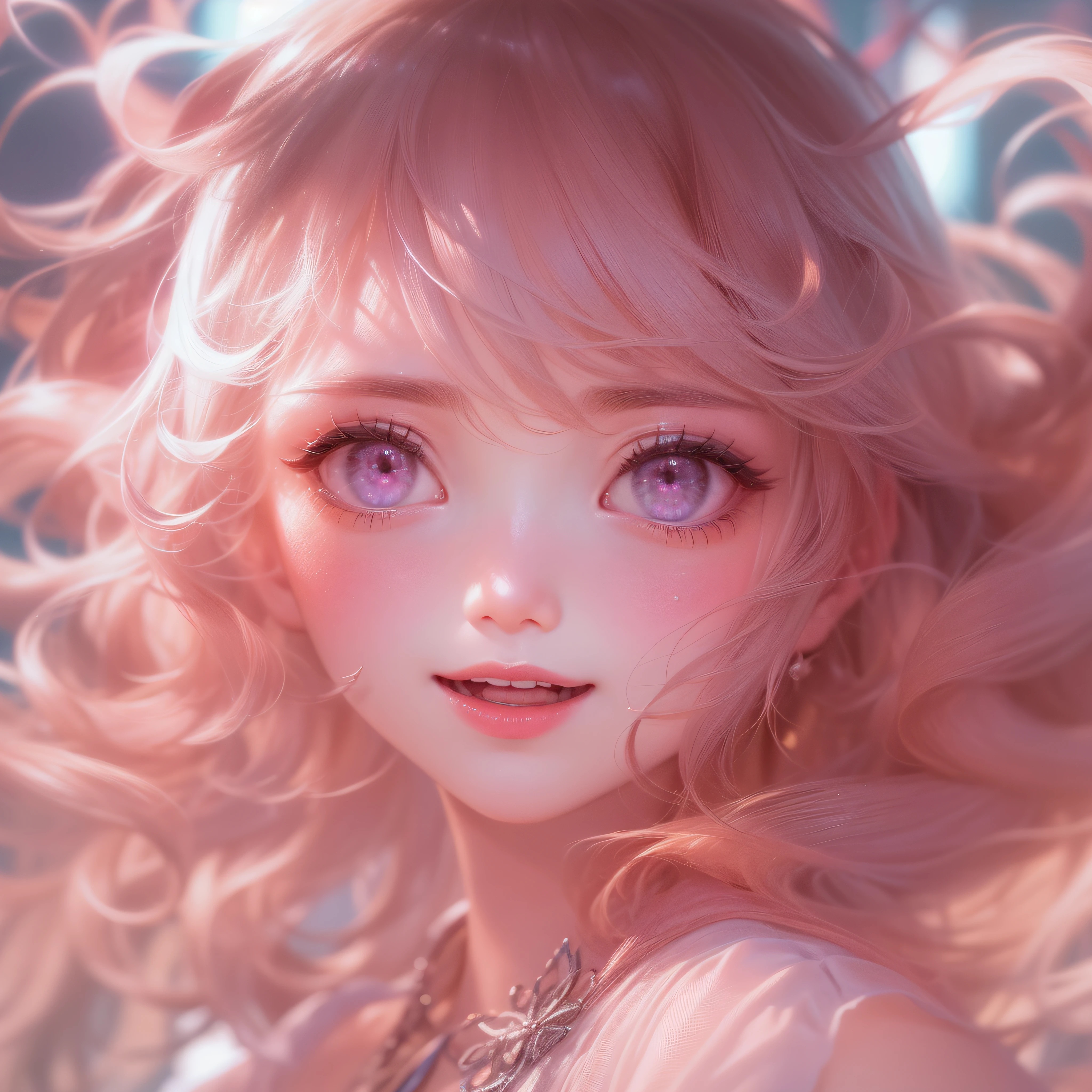 Focus on ∞、Focus on ∞、Focus on ∞、Close up of smiling face with open mouth、Close up of smiling face with open mouth、Close up of smiling face with open mouth、Close up of smiling face with open mouth、Close up of smiling face with open mouth、(masterpiece、realisitic、hight resolution)、(1 girl in):1.2)、Do-Up Eye、Korean Girl、(Best Quality), (masutepiece), (1girl in), Solo, Beautiful Girl, Perfect face, Hands hide, Big Breast,Swimsuit Costumes, Cool pose、dreamlikeart、Highly detailed airbrush art(((Surreal))、intricate detailes、Volumetric lighting、(masterpiece:1.2)、(top-quality)、The ultra-detailliert、(The composition of the movement:1.4)、Highly detailed colorful details、(Irridescent color:1.2)、(Bright lighting、Atmospheric lighting)、dream-like、Magical、dynamic compositions、Ray traching、The mirror reflects light、Shallow depth of field、crazy detail details、ultra-detailliert、mixing exposure、nffsw、Super masterpiece、Her eyes are glowing pink、Hands are hidden、Staring at the pink sea。Her pink face is full of anticipation and courage for adventure.、A smile appears on her pink lips。 At the rear、The sun is slowly tilting to the west。Its light brings pink light to the surface of the sea、The swaying waves create a beautiful scene。Her eyes are clearly glowing pink。Lots of pink