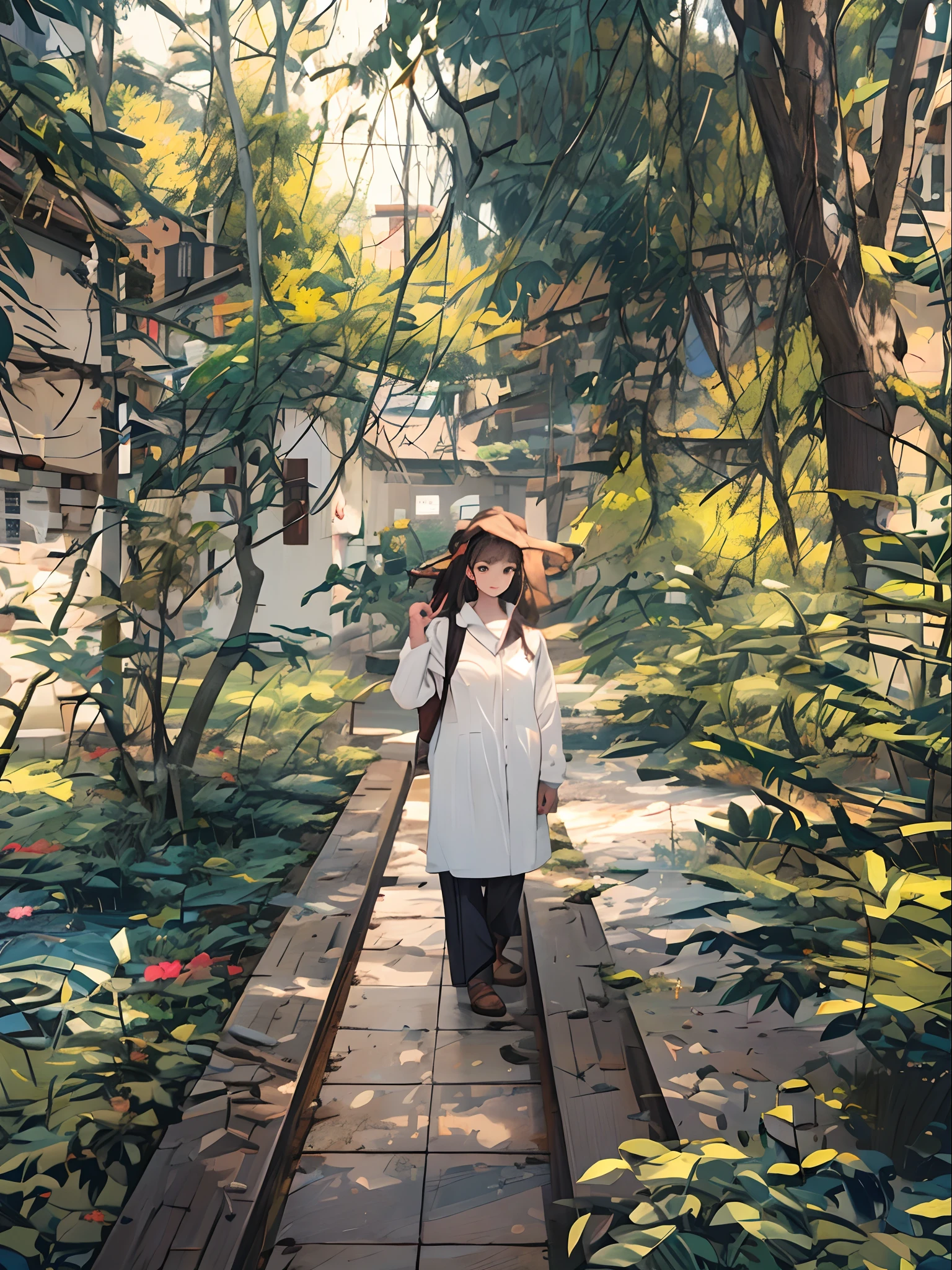 (White blouse), (a girl)