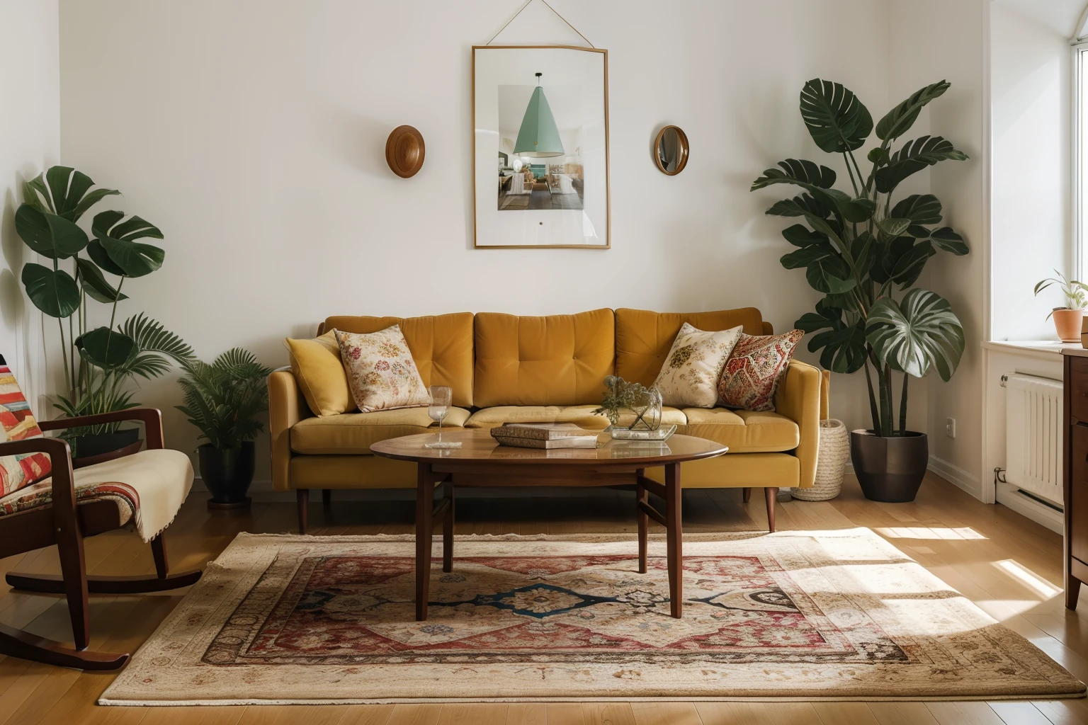 there is a living room with a couch, chair, and a table, a portrait by Grytė Pintukaitė, pexels, maximalism, brightly lit room, areas rugs, furniture and decor, scandinavian design, scandinavian style, bright daylight indoor photo, natural light in room, interior of a living room, in a living room, bright room