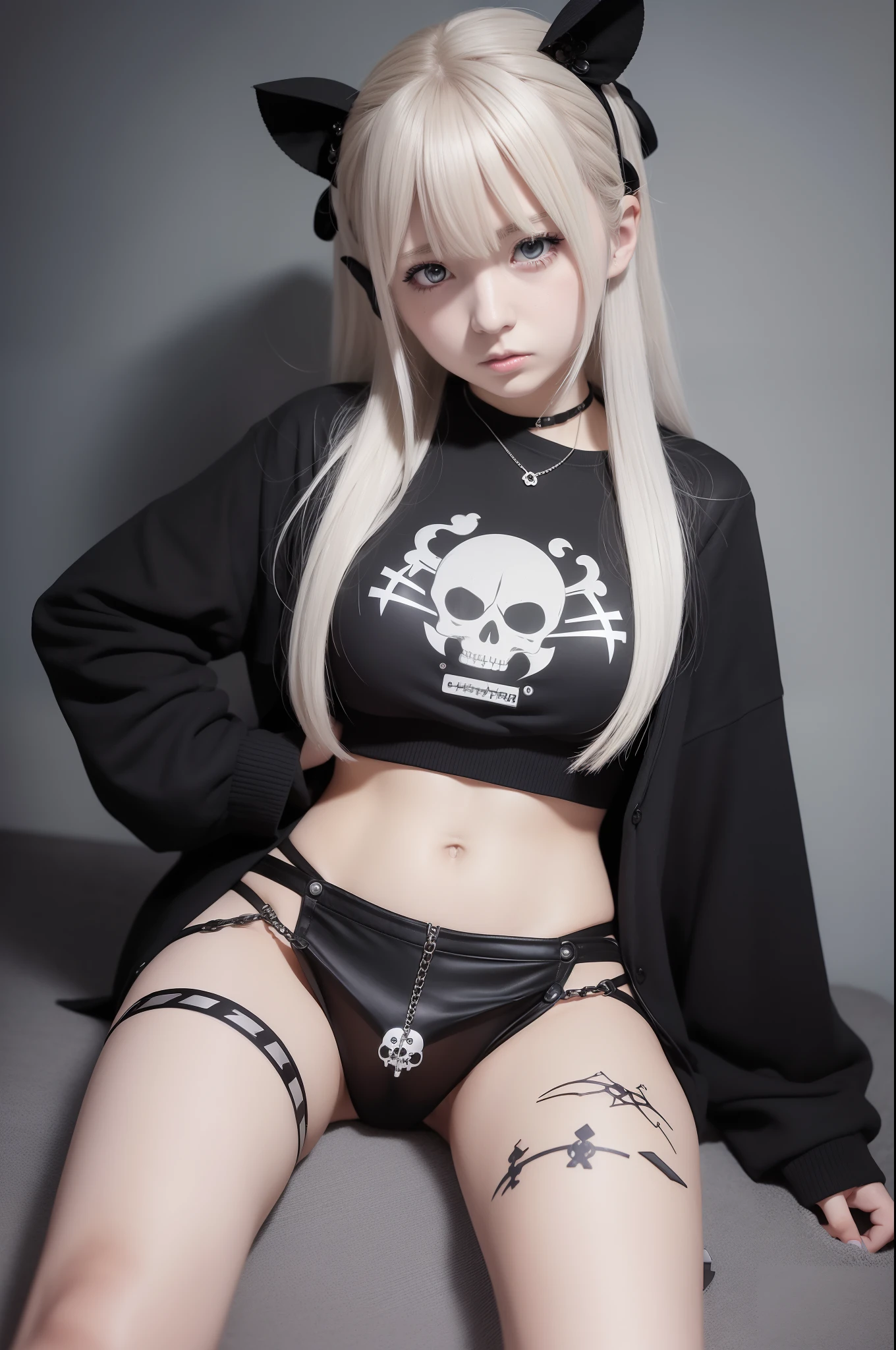 Handcuffed、Anime girl with skull shirt holding scissors, misa amane *, gadget hackwrench, marin kitagawa fanart, misa amane, inspired by Leiko Ikemura, anime skull portrait woman, ( ( misa amane # ) ), high quality fan art, jojo anime style, full body portrait of a short!, Chain skeleton