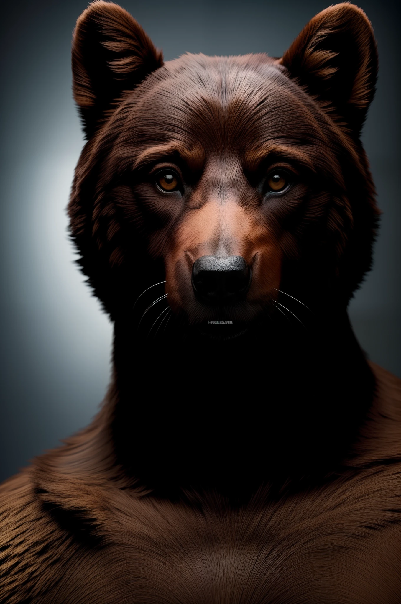 rosto de um urso meio homem olhando para o lado, 8k, highes definition, rosto detalhado, rosto detalhado, olhos detalhados, terno detalhado, estilo futurista meio homem, well armed in hyper-realistic combat position, + Cinematographic shot + dynamic compositing, incrivelmente detalhado, nitidez, detalhes + detalhes soberbos + noite com luz + perfeccionismo + realismo premiado ((soft-lighting))