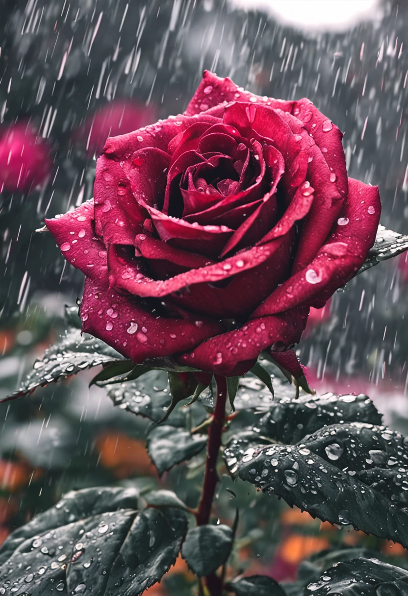 Rose in the rain，rose garden，Rose flower，artistic conception。