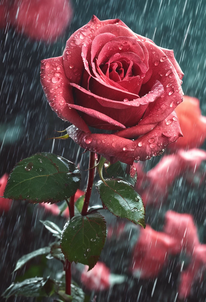 Rose in the rain，rose garden，Rose flower，artistic conception。