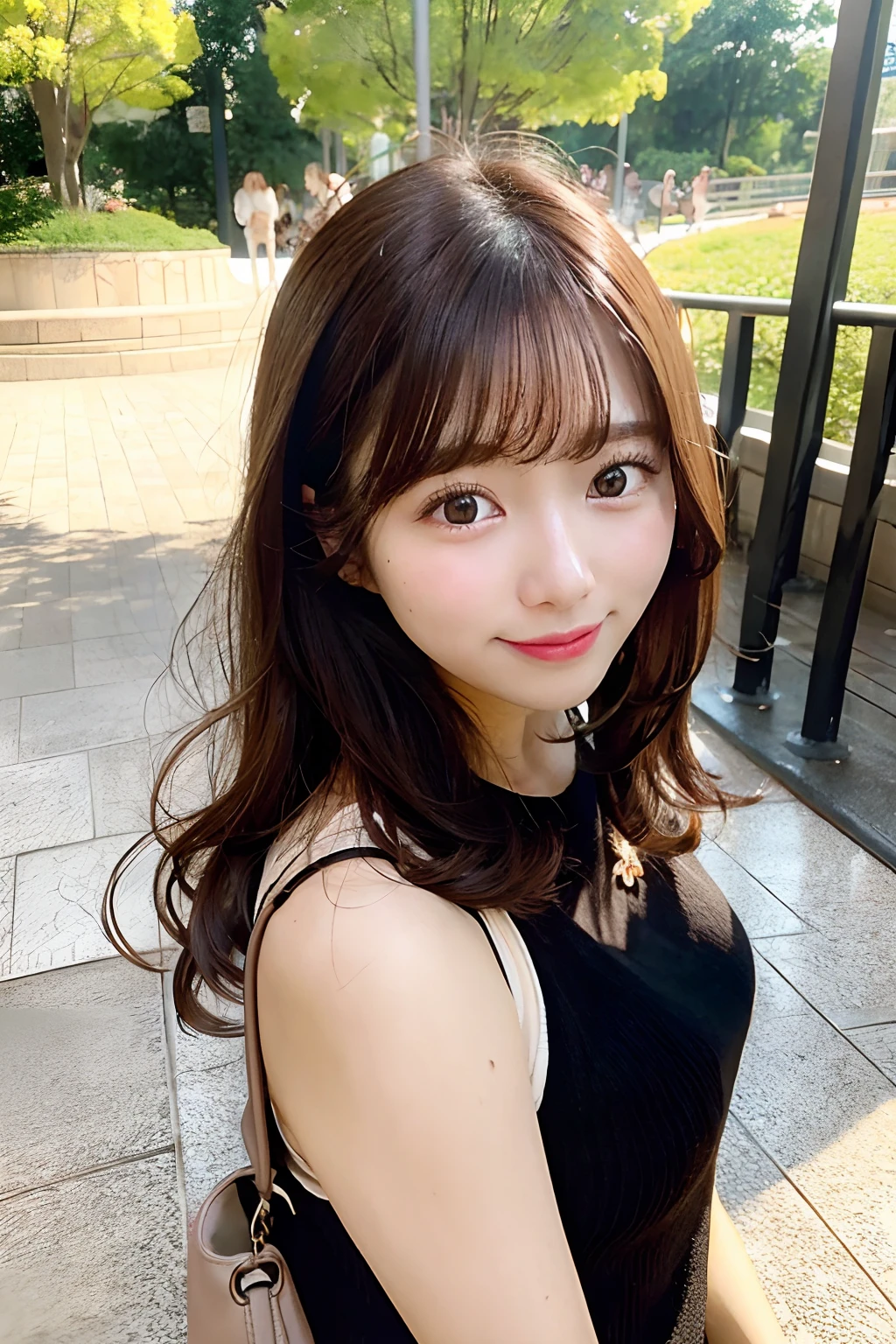 Dating at the zoo、Beautiful woman、About 25 years old、Curly hair、brown haired、Pull shot、Farsight