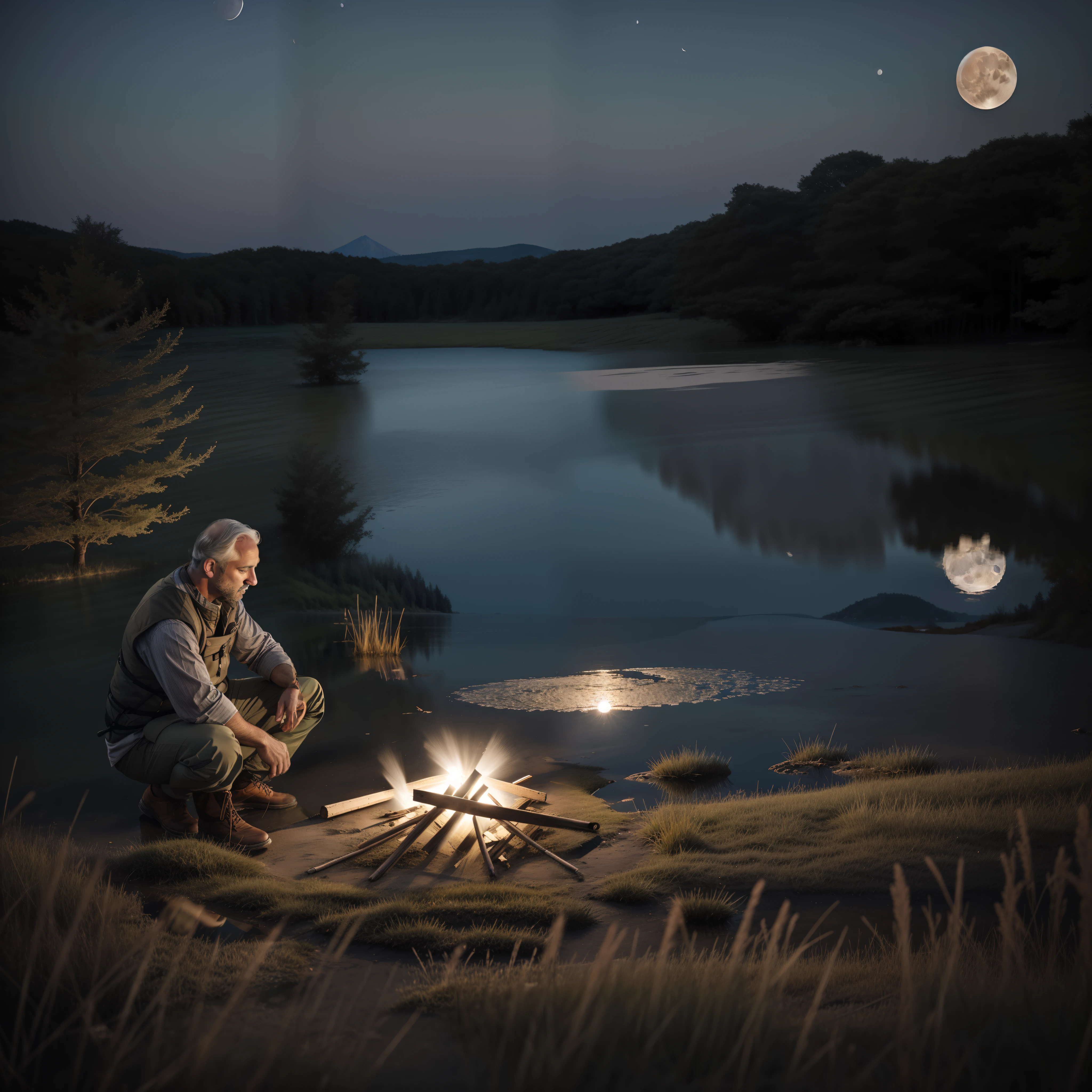 Full moon reflected on the surface of the lake