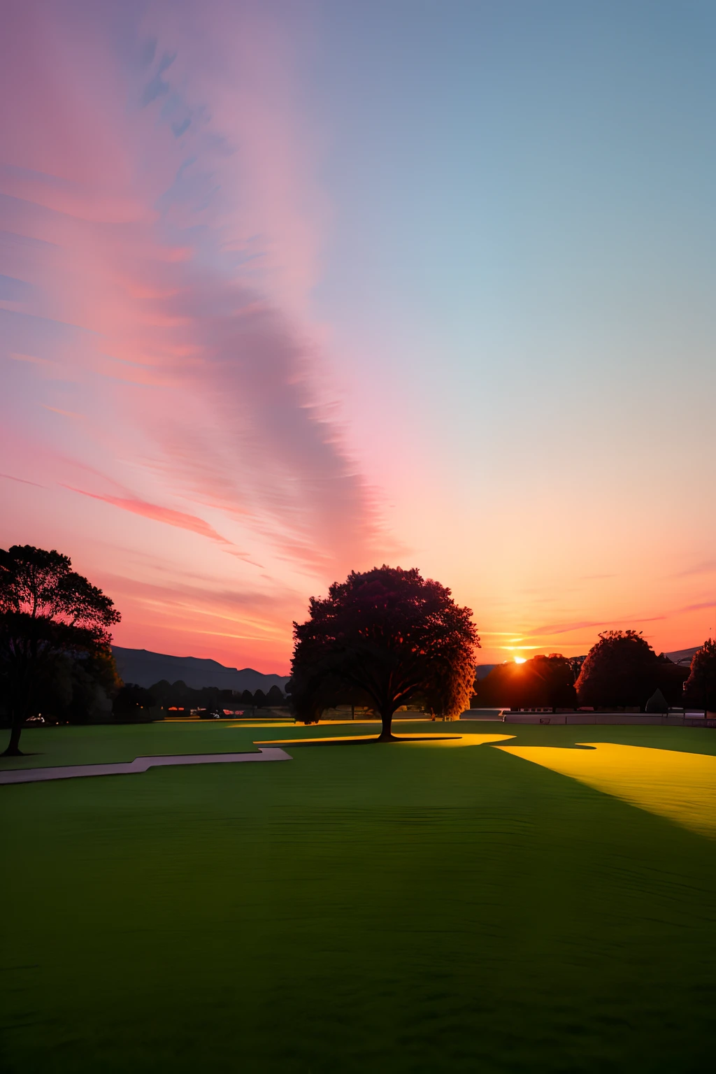 lawns，pink-sky，the sunset，Burning clouds，