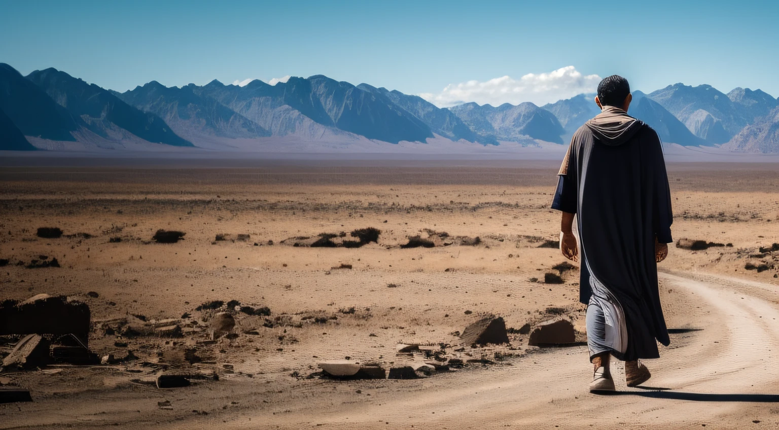 An image of the prodigal son alone in a desolate environment contrasted with the welcoming image of the father in a welcoming environment, Vestidos com roupas do tempo de Jesus