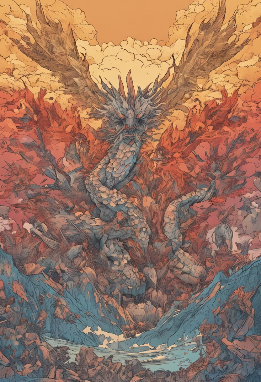No humans、red eyes、banya、opened mouth、天空、tusk、Dragon of the East、golden colored、牙、flight、firey、wingspan、Cosmic galaxy collision