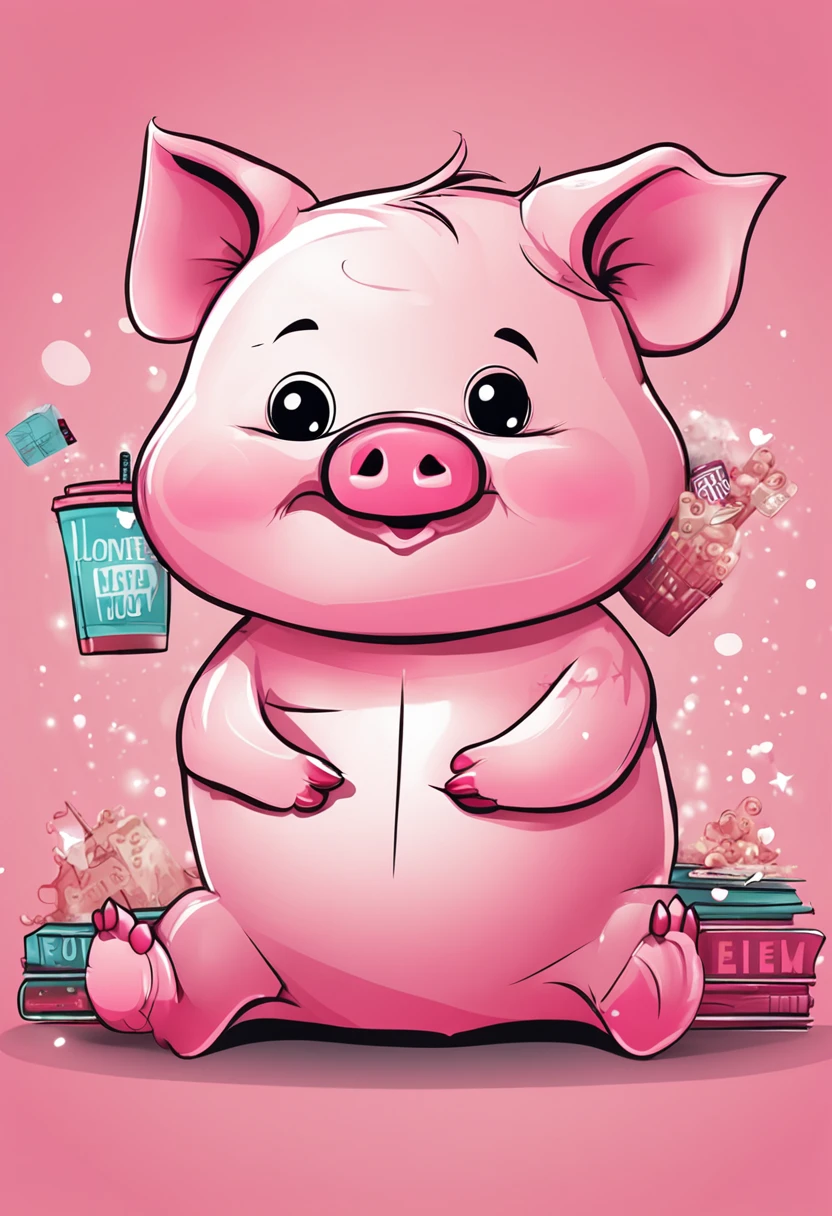 "cute pink piggy, cartoon, transparent background, lovable".