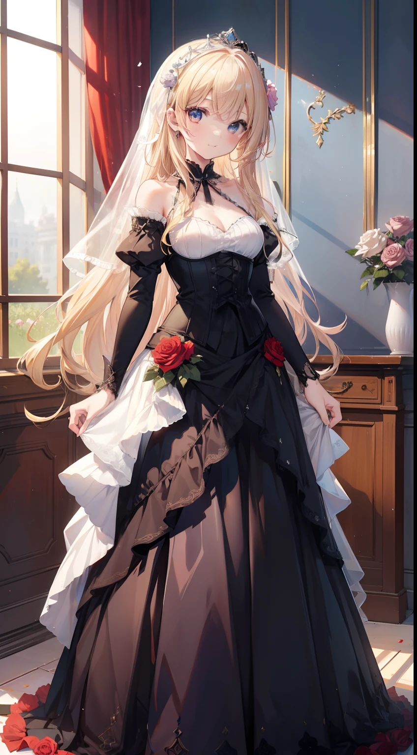 ((masterpiece)), (top-quality), (detaileds),4K resolution. 1 Girl Sharp Focus、a blond,Princess Cut,odd eye,Older sister,diet,long,Red Rosa,tiarra,Black Dress,curlyhair,small tit,small tits,Cool,Rose Dress,embroideries,oriental,A sexy,Sareme,garden,Sunnyday,blue-sky,Confetti、small nose,narrow nose and small nose,,,,,,,,,,,,,,,,,,,,,,,,,,,,,,,,,,,,High small nose,small nostrils,see -through,Full body like,oblique,1girl in,Golden hair color,Light hair color,Beige hair color,Rosa,Red Rose,Rosa,Red Rose,Rose Dress,weddingdress,Arm Cover,Adults,adult lady,veils,Kamimei,Red Rose,Rosa,Rosa,Rosa,Rosa,Rosa,Red Rose,Big sister,adult lady,adult lady,adult lady,,adult lady,adult lady,Adult Women Mermaid Dresses,Mermaid Dresses,corsets,corsets,corsets,corsets,A smile,Straight bangs,to stand、Standing by the water、Meticulous feet、Beautifully aligned fingers