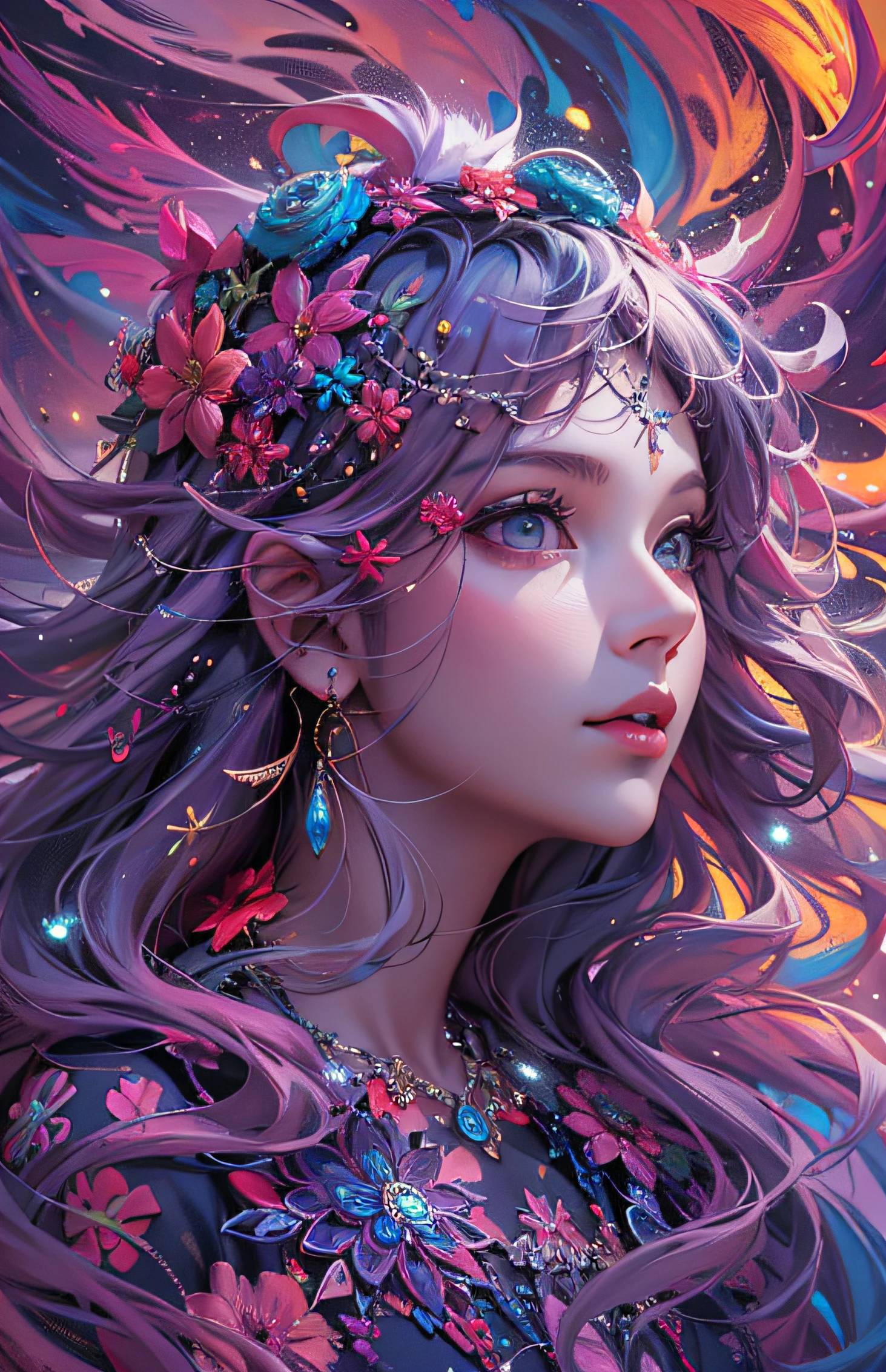 （tmasterpiece，top Quority，best qualtiy，offcial art，Beauty and aesthetics：1.2），（1girll），Extremely detailed，（s fractal art：1.3），Cool colors are extremely rich，Most detailed，multiple angle（frontage，Left face，Right face，Majority）