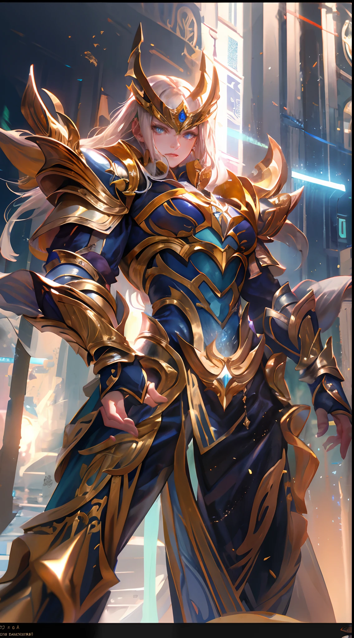 Ultra-high saturation,(tmasterpiece), fully body photo,(best qualtiy), (1girll), starryskybackground,Wearing shiny gold armor, Sexy lingerie type armor,Expose your chest,Expose the waistline,Exposing thighs,cool-pose, Saint Seiya Armor, messy hair,high detal, Anime style, Cinematic lighting, Sparkle, god light, Ray traching, filmgrain, hyper HD, textureskin, super detailing, Anatomical correct, A high resolution,Ultra-high saturation,hight contrast,High-gloss armor,Smooth skin,Serious expressions,Dark room,