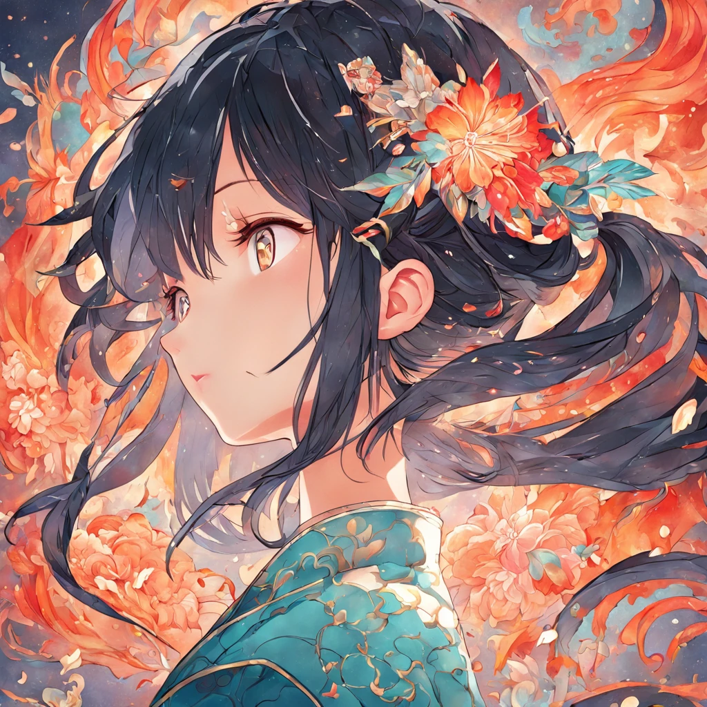 (White background:1.4),(Silhouette of a girl's head, Eyes closed, colorfull long hair, Oriental elements),(Chinese illustration:1.3,paper art:1.3, Quilted paper art:1.2),( reasonable design, Clear lines, High sharpness,Best quality, Very detailed, Masterpiece, movie light effect, 4K )