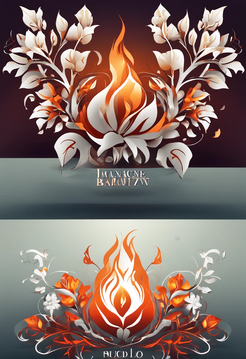 Imagine and create a unique logo that combines flames and white flowers. Use the contrast between these two elements to create a powerful and sophisticated logo. The combination of fire signifies energy, strength and prosperity, while the white banyan flower represents purity, elegance and freshness. Express your creativity in this logo design, with the goal of creating a unique and memorable logo.