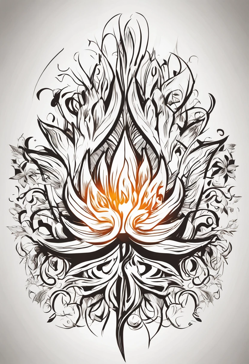 Imagine and create a unique logo that combines flames and white flowers. Use the contrast between these two elements to create a powerful and sophisticated logo. The combination of fire signifies energy, strength and prosperity, while the white banyan flower represents purity, elegance and freshness. Express your creativity in this logo design, with the goal of creating a unique and memorable logo.