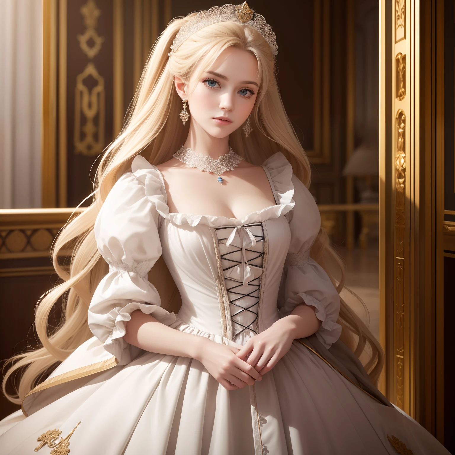 top-quality(Highest Quality) , High quality(hiquality)　etc ○○ detailed – ○○ details ultra detailed(Ultra-fine ) , Extremely detailed(Extremely detailed) , Finely detailed(Fine-grained)　etc ○○ res – ○○ resolution ultra high res(超A high resolution) , very high res(hight resolution)　etc Realistic – Realistic Photorealistic – photorealistic beautiful – beautiful 4k , 8K , 16K – 4K image quality , 8K , 16k distinct – clearly Best Aesthetic – Supremely Aesthetic ，Marie Antoinette，Palace of Versailles，medieval times，ue，（（1girl in）），up hairstyle，French dress，（（Ankle-length long dress）），rokoko，pannier，hoop skirt，Perfect fingers