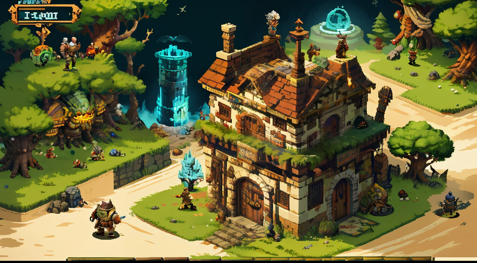 Horizontal pixel games,(Pixel art:1.4),Q version《dungeons and dragons》,borgar,warrior,Armor,The tree,Wagas,Steps,Monsters,Wasteland,drak,((best qualtiy)),super-fine,8K,A detailed,acurate