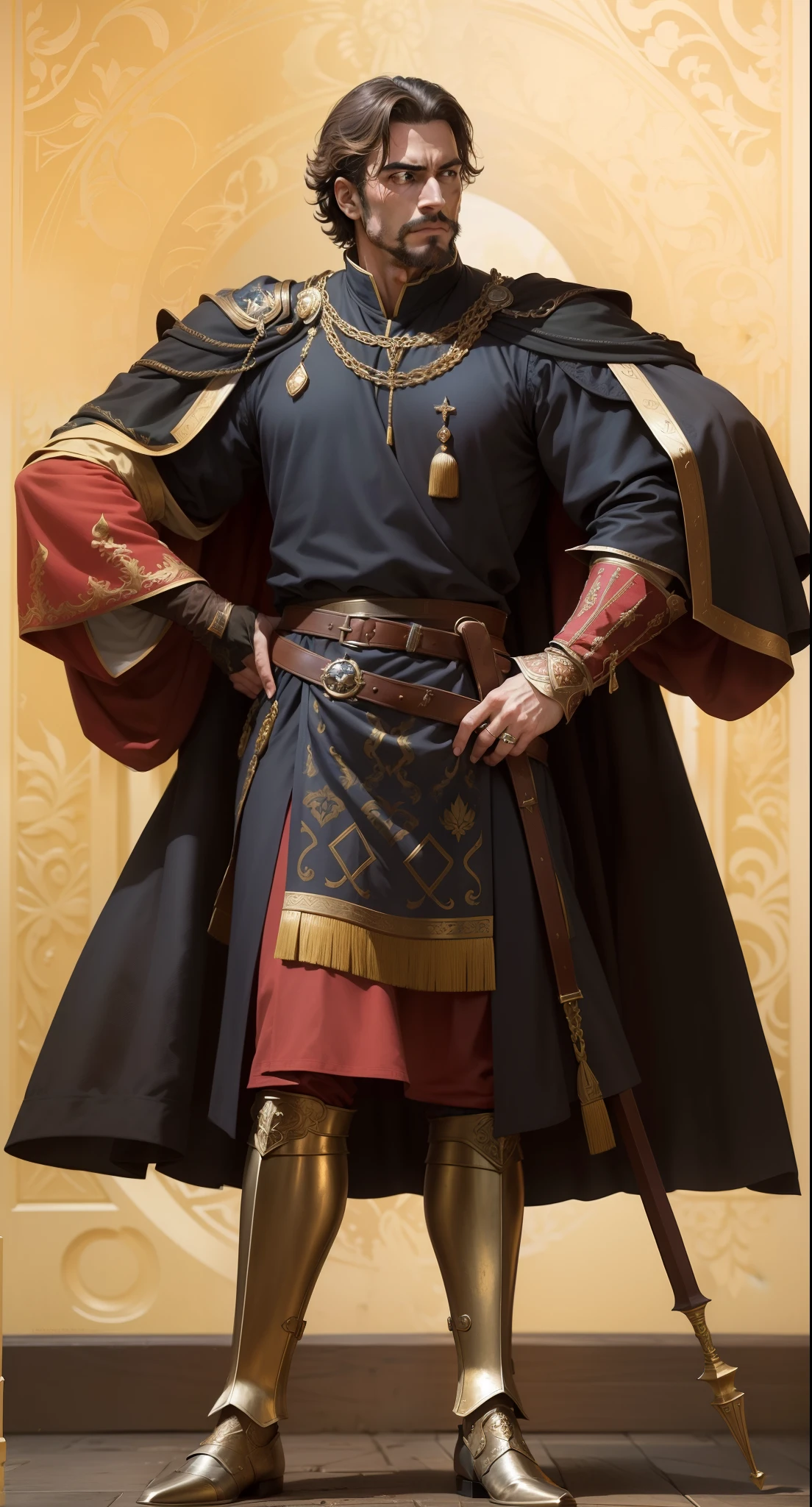 Afonso de Albuquerque, 16th century, renaissance, viceroy, governor, conquistador, Duke of Goa,  rich,middle-aged, Portuguese, handsome, brutal, man, Magnificent, hero, ill-fated warlike, cunning,ambitious,decisiveness, the greatest of all the times, great, daring,energetic, neat, knowledgeable, curious, ambitious, intelligent, clever, solid, strong, powerful, realistic, loyal, ready to fight, sophisticated, majesty, Machiavellian, elegant, tough, serious, angry, fierce,supportive, diligent, obsessive, cunning, cruel, unhappy, arrogant