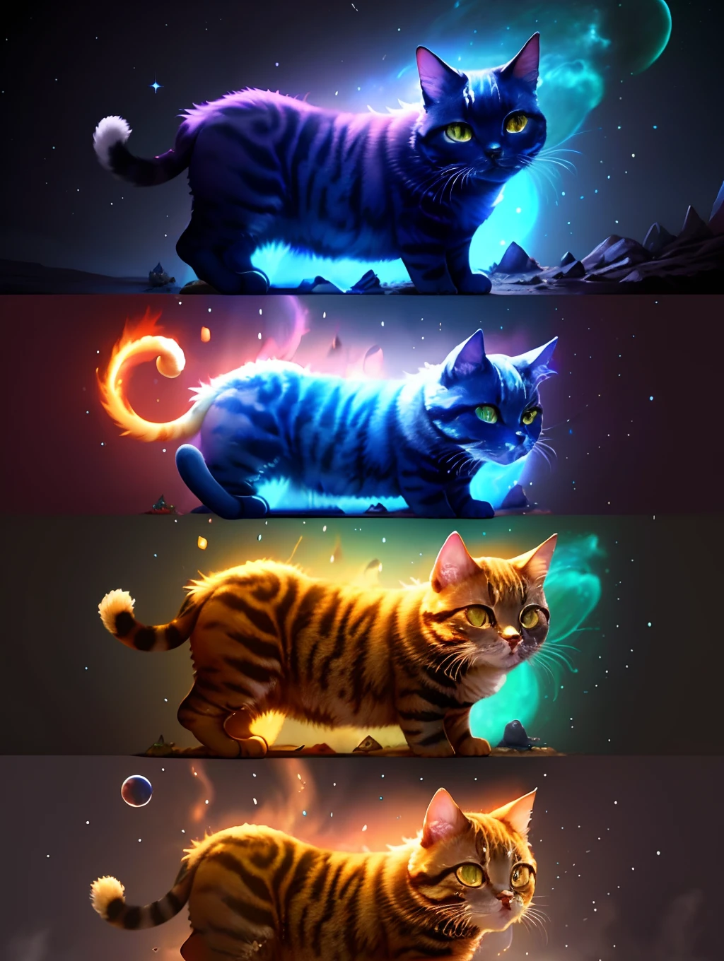 Cosmic Cat pintura fosca detalhada, cor profunda, genial, detalhes intrincados, tela inicial, cores complementares, arte conceitual de fantasia, 8k resolution trend on Artstation Unreal Engine