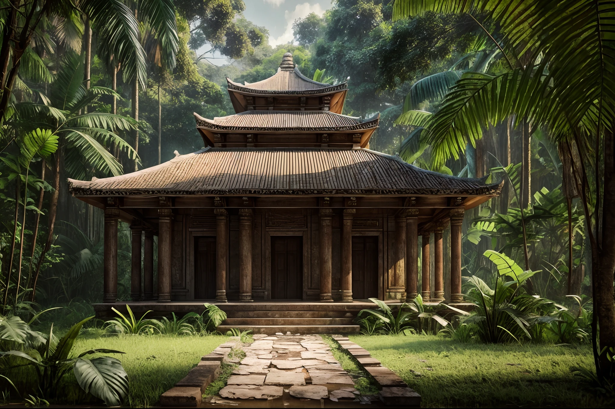 Abandoned temple in the jungle, hyperrealism, high quality, photorealism, 128k, UHD