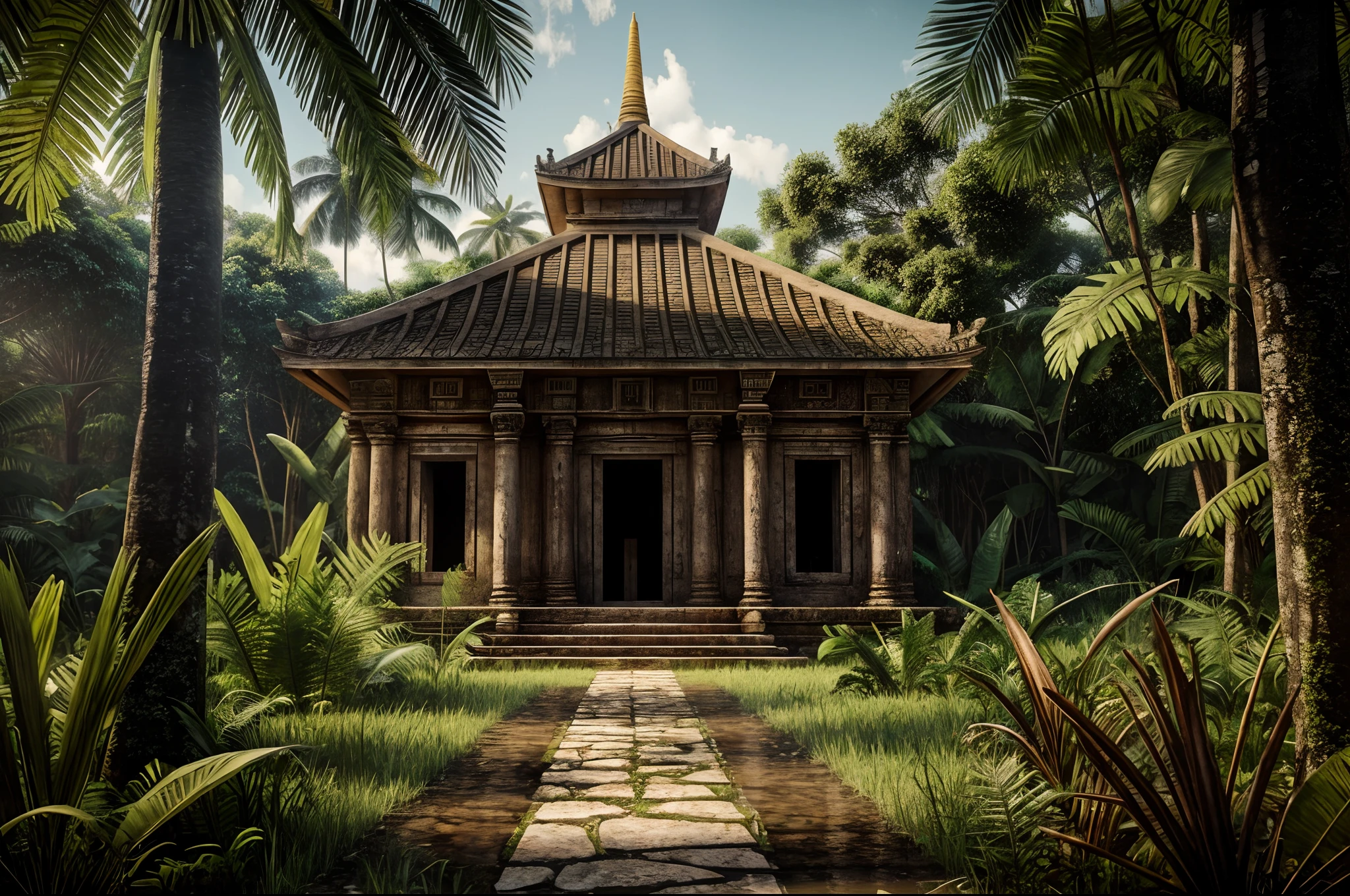 Abandoned temple in the jungle, hyperrealism, high quality, photorealism, 128k, UHD