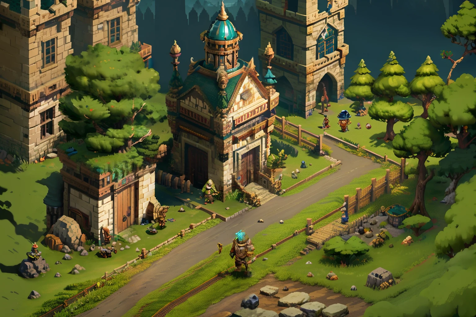 Horizontal pixel games,(Pixel art:1.4),Q version《dungeons and dragons》,borgar,warrior,Armor,The tree,Wagas,Steps,Monsters,Wasteland,drak,((best qualtiy)),super-fine,8K,A detailed,acurate
