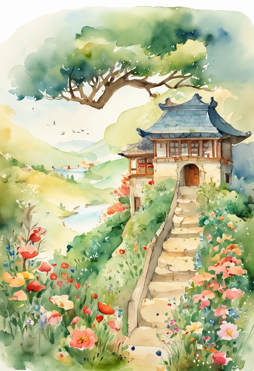 Ghibli style Simple illustration style、lovely、tiny girl、